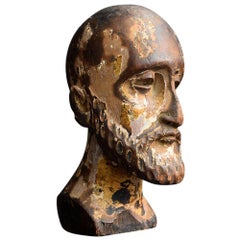Antique 19th Century Italian Hand Carved Santos Head