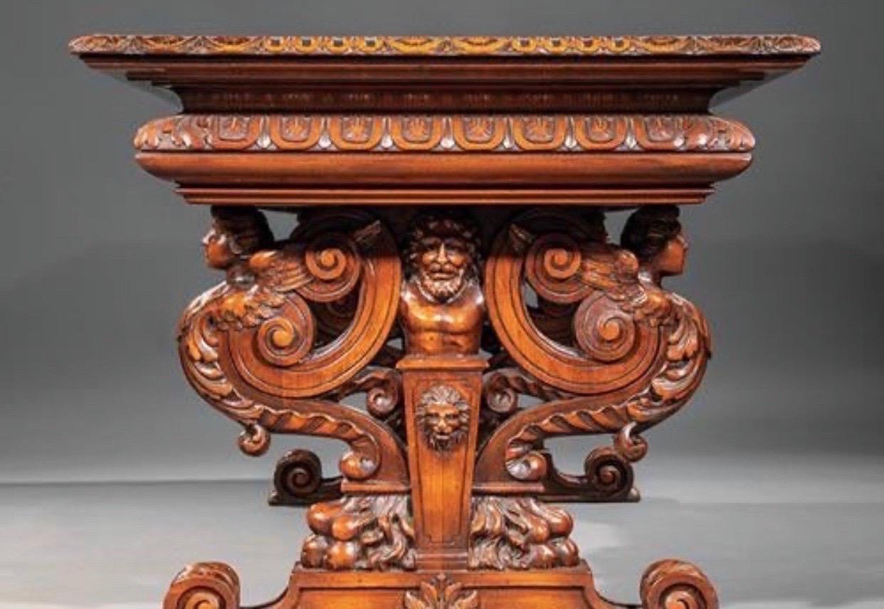 19th Century Italian Hand Carved Walnut Table In Good Condition In Charleston, SC