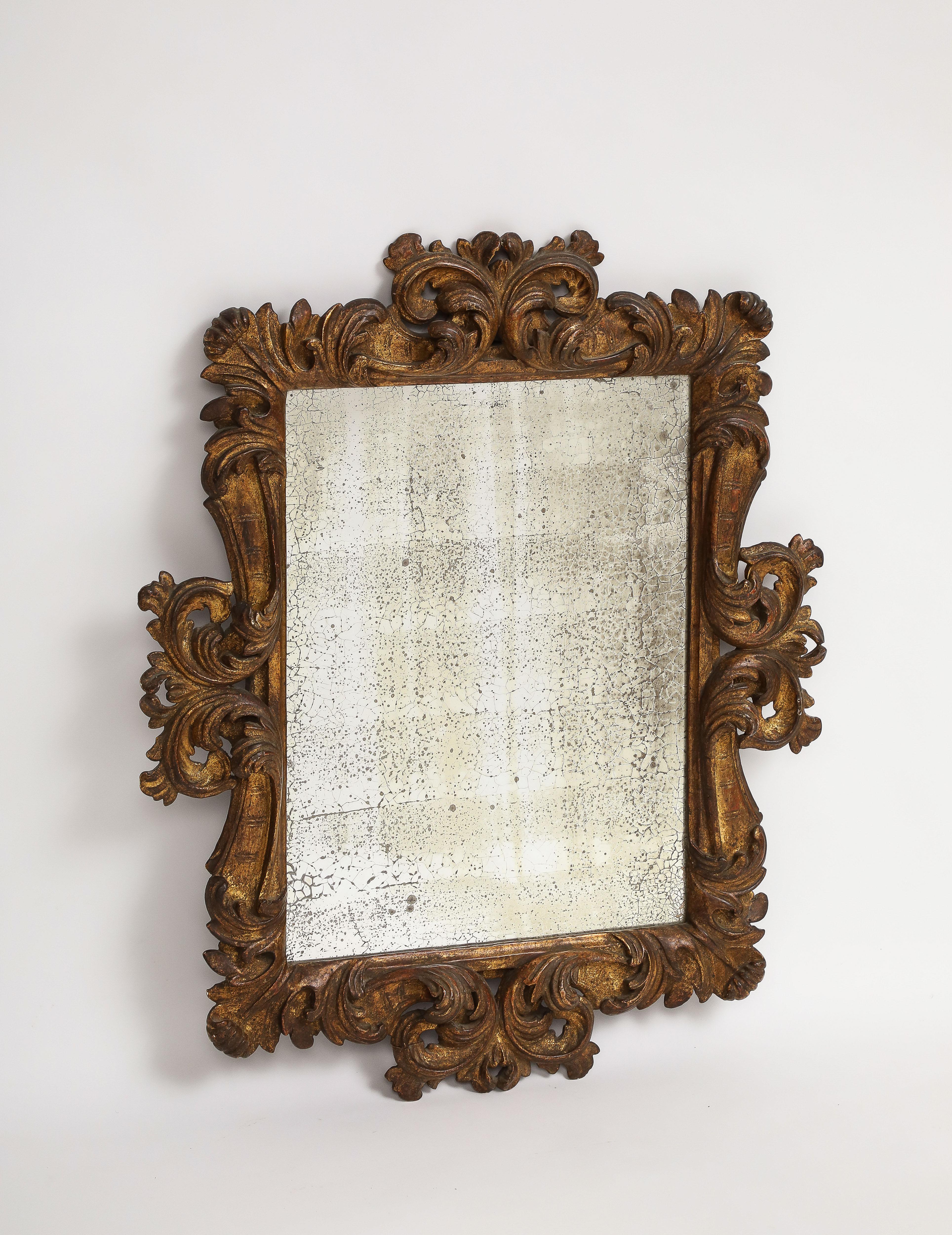 19th Century Italian Hand-Carved Wood Foliate Wall Mirror In Good Condition In Chicago, IL