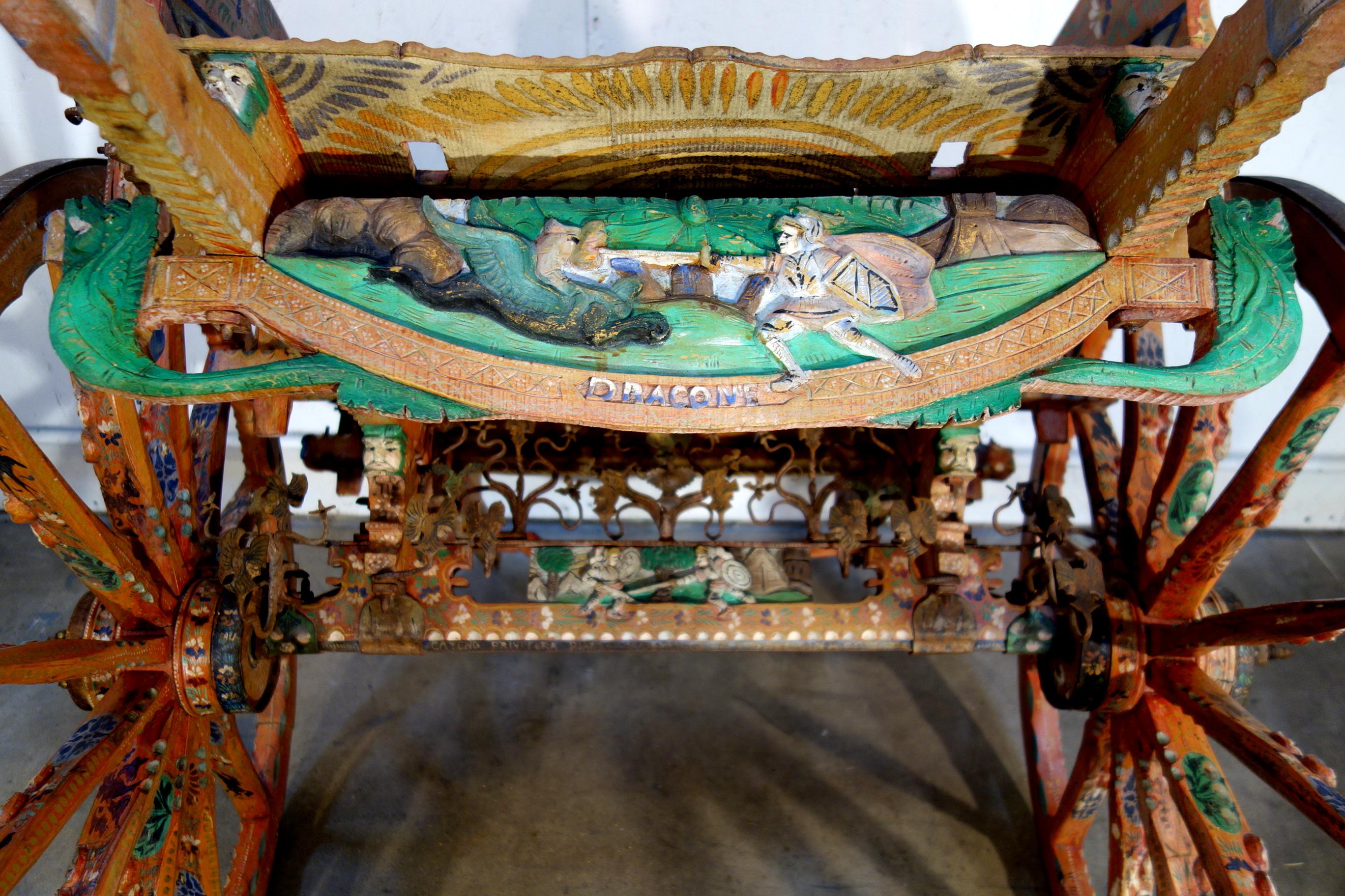 19th Century Italian Hand Painted Carretto Sicilian Cart, Cultural Art Form 4