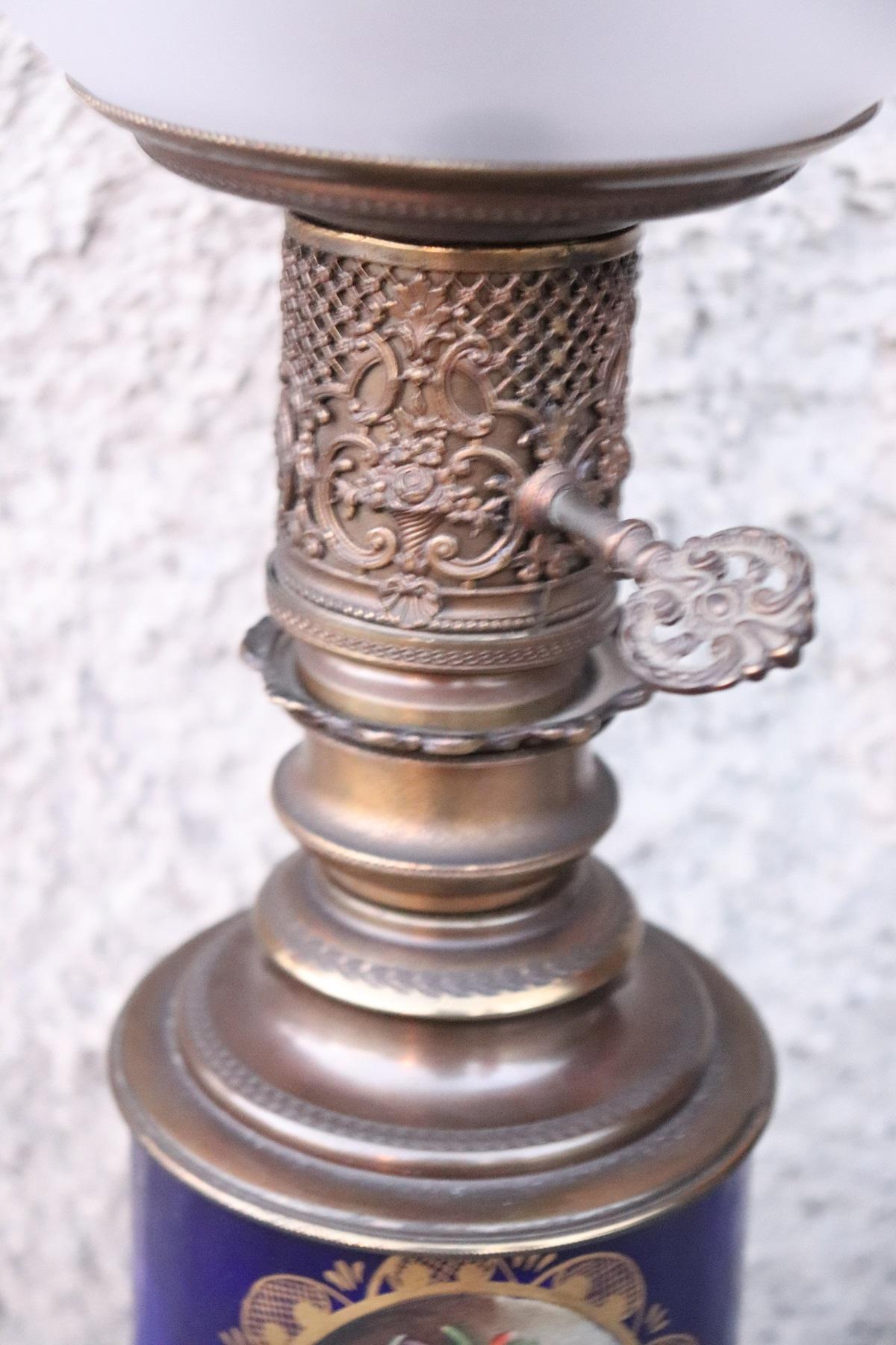 Mid-20th Century 19th Century Italian Hand Painted Ceramic and Bronze Table Lamp