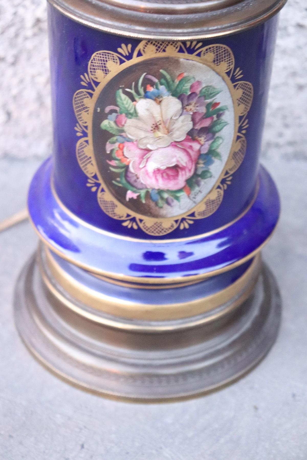 19th Century Italian Hand Painted Ceramic and Bronze Table Lamp 2