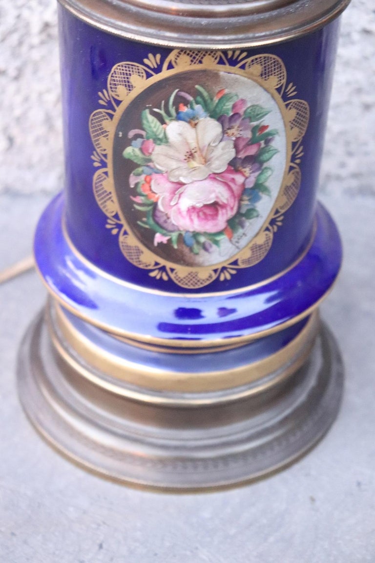 19th Century Italian Hand Painted Ceramic and Bronze Table Lamp For Sale 2
