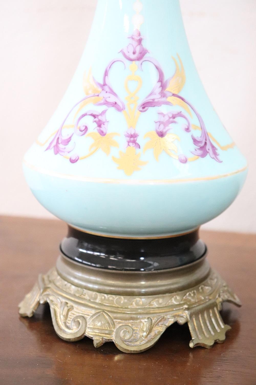 Late 19th Century 19th Century Italian Hand Painted Ceramic Pair of Antique Oil Table Lamps For Sale