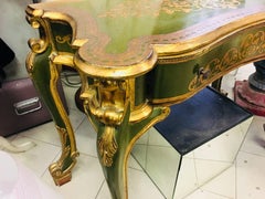 Console italienne du 19ème siècle peinte à la main en vert vif et finition dorée