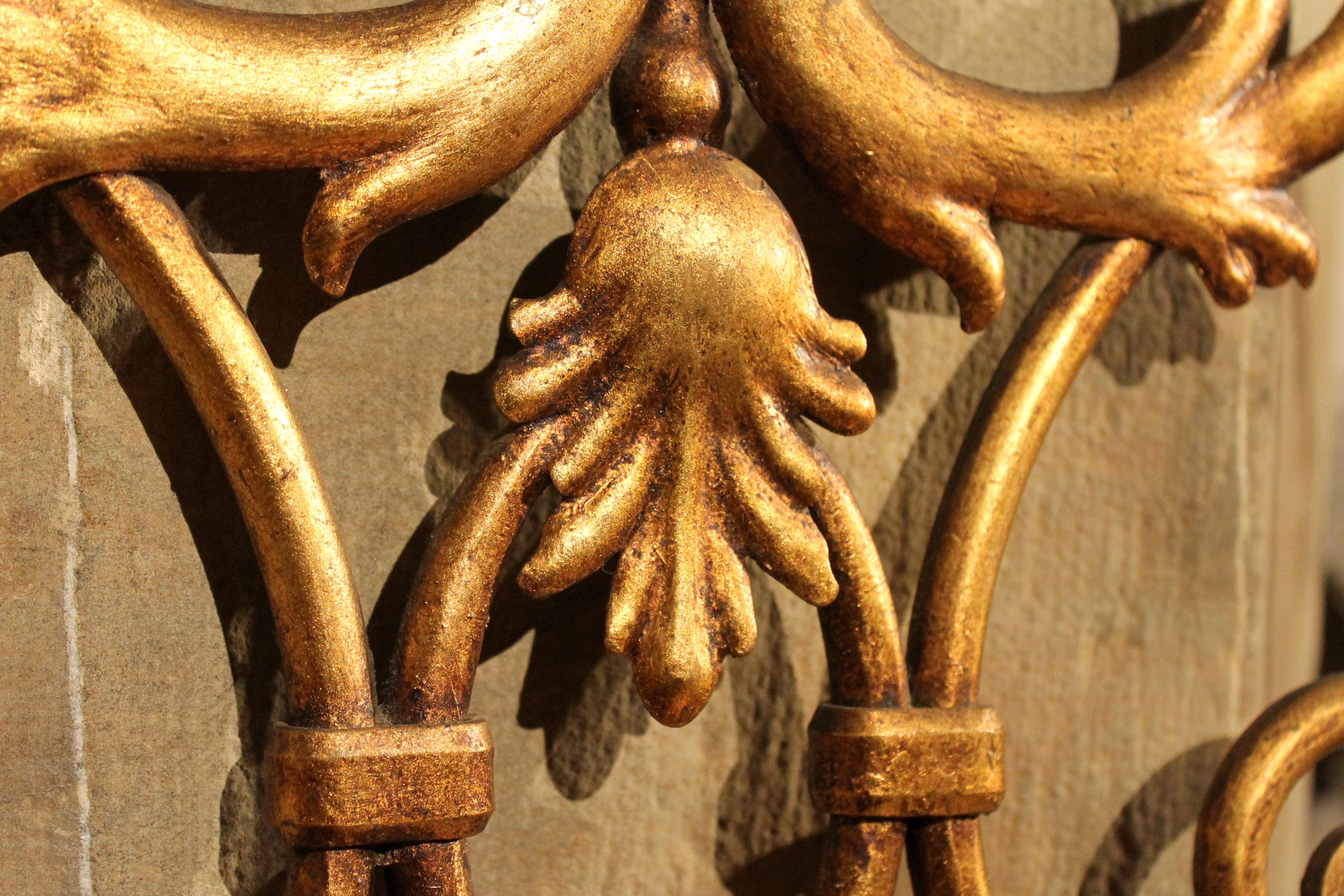 19th Century Italian Hand Wrought Gilt Pierced Iron King-Size Headboard 5