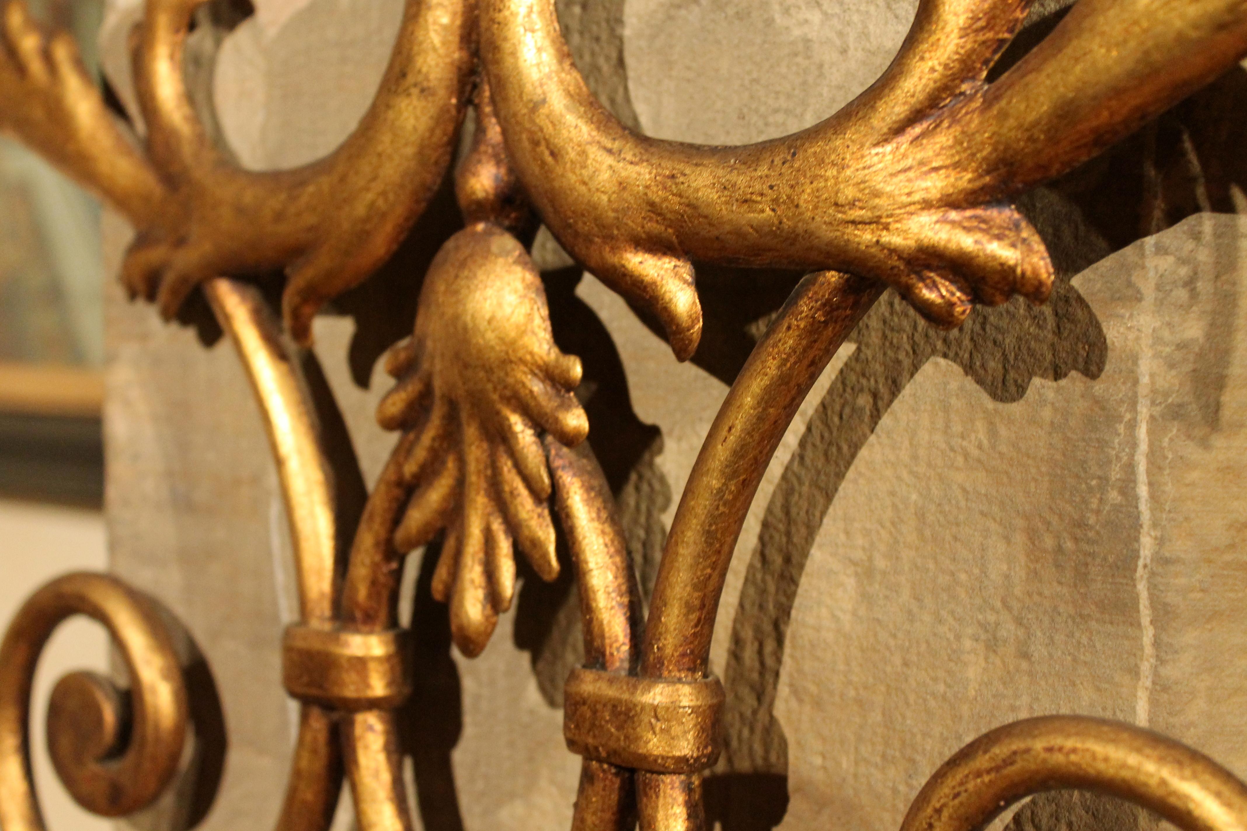 Louis XVI 19th Century Italian Hand Wrought Gilt Pierced Iron King-Size Headboard