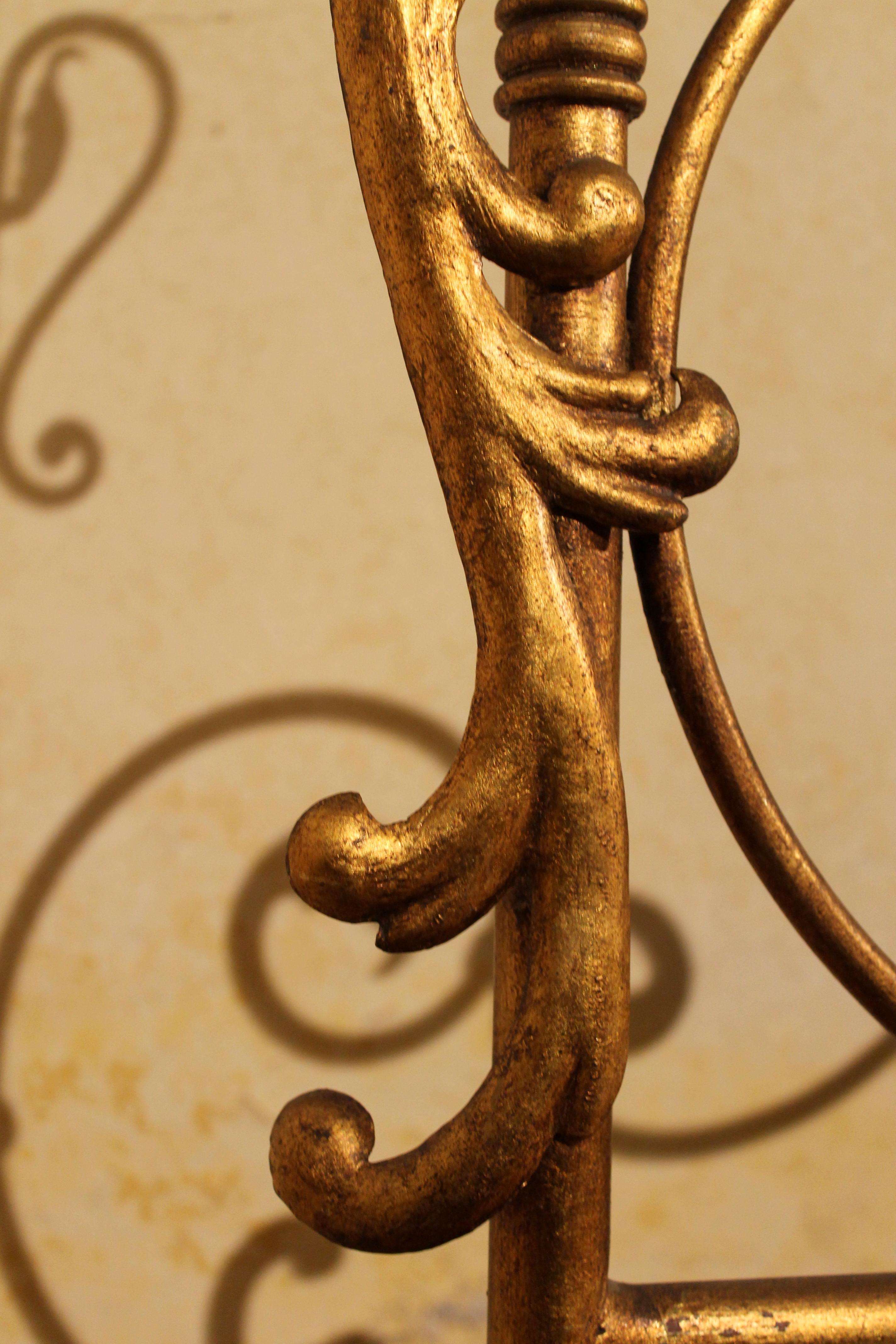 19th Century Italian Hand Wrought Gilt Pierced Iron King-Size Headboard In Good Condition In Firenze, IT