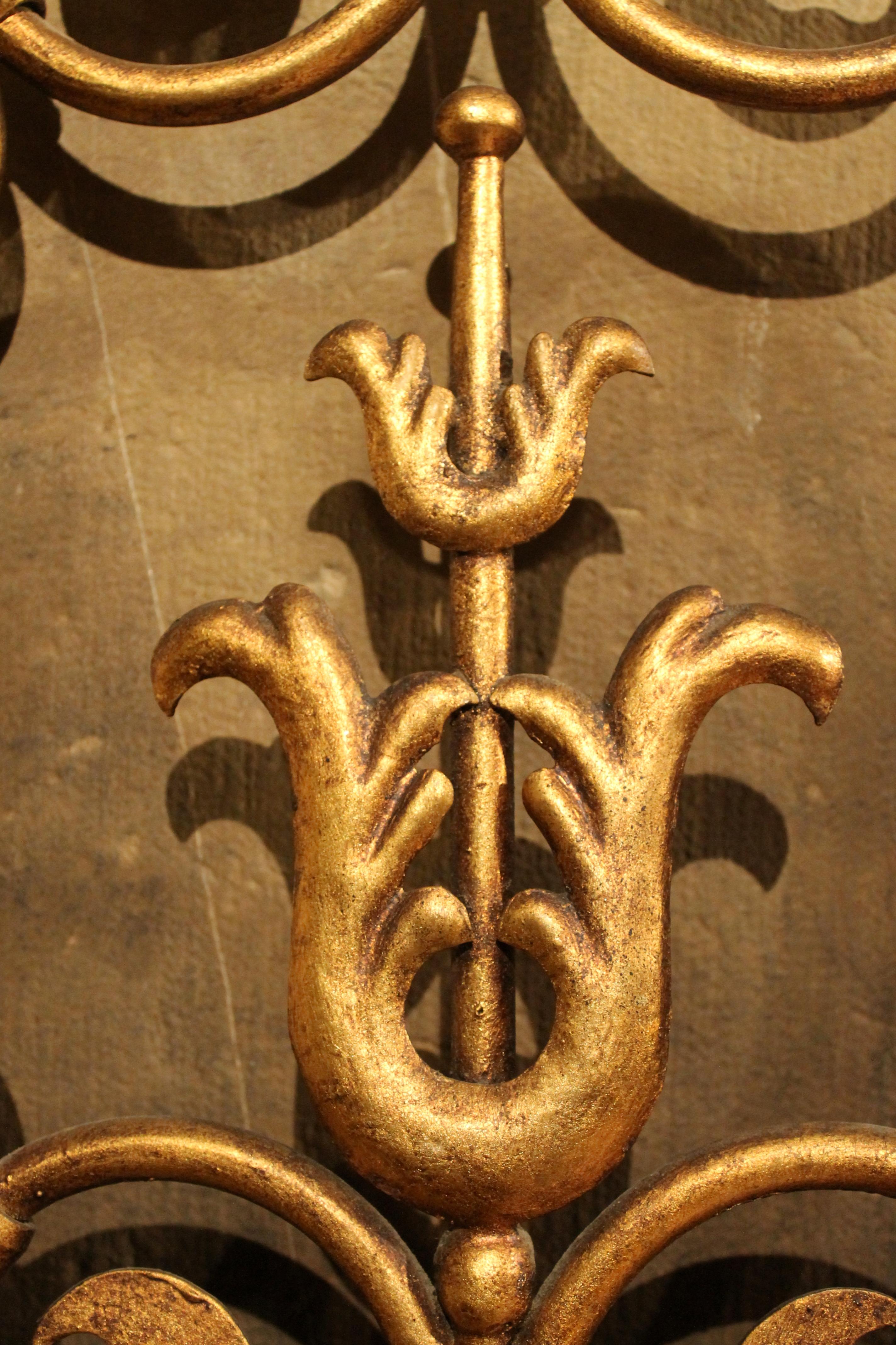 19th Century Italian Hand Wrought Gilt Pierced Iron King-Size Headboard 1