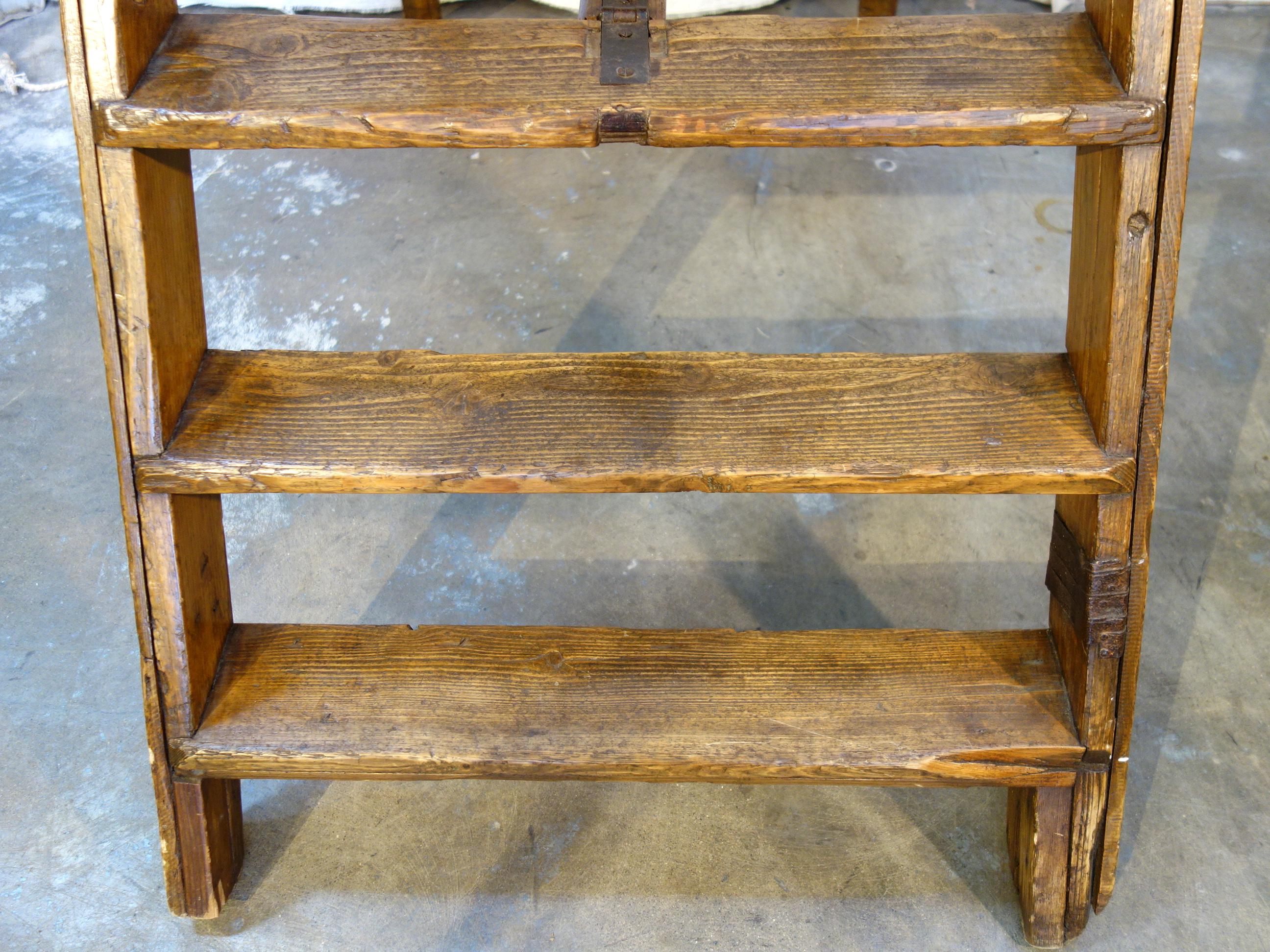 19th Century Italian Handcrafted Wood Folding Library Stairs, Tuscany circa 1860 1