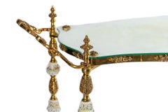 19th Century Italian Handmade Bronze Serving Table, Cart with Capodimonte