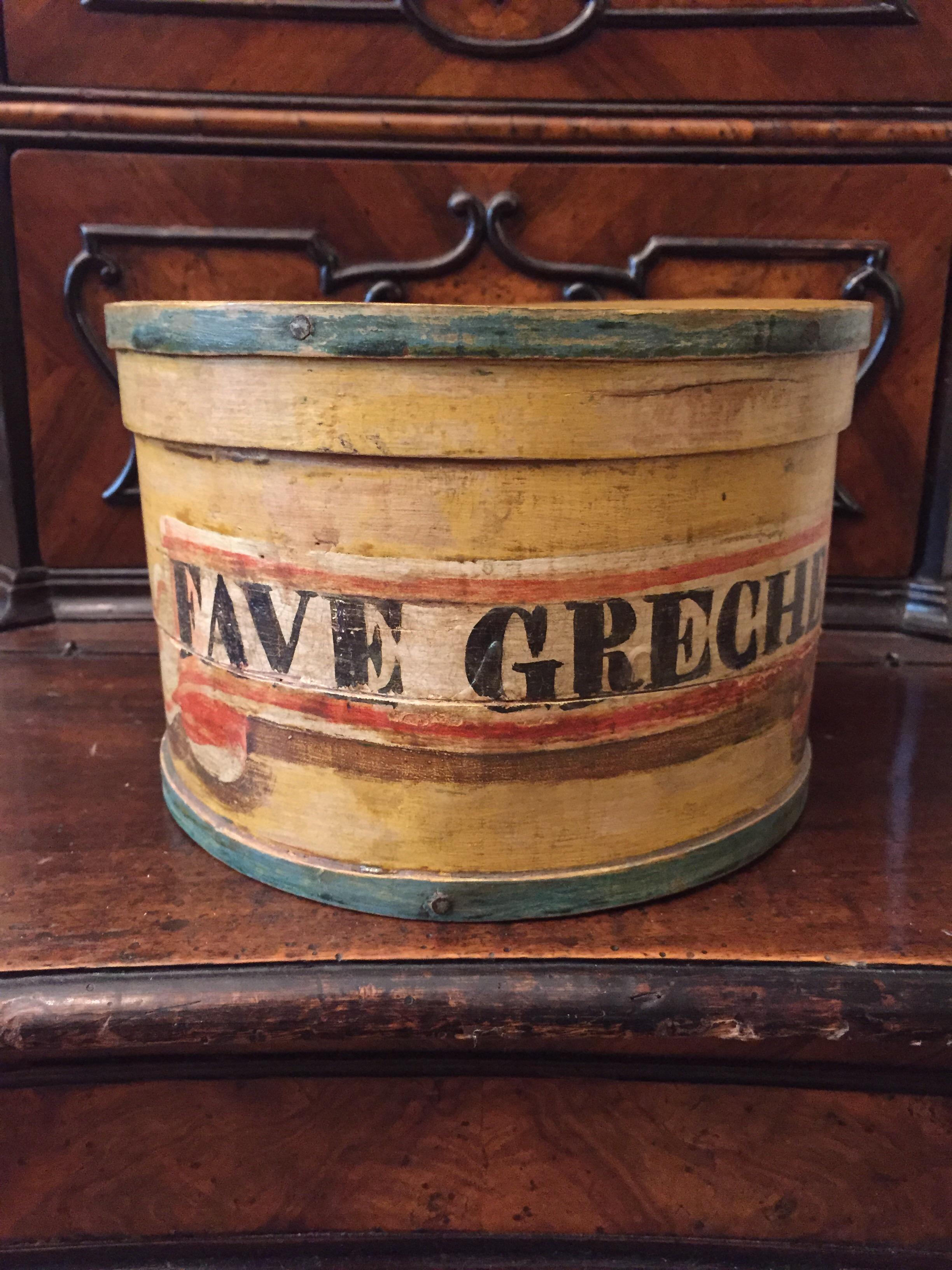 Hand-Painted 19th Century Italian Handmade Tuscan Siena Yellow Food Storage Box for Beans For Sale