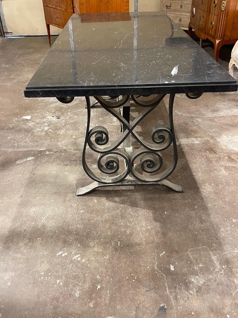 19th Century Italian Heavy Iron Hall Table with Marble Top In Good Condition For Sale In Dallas, TX