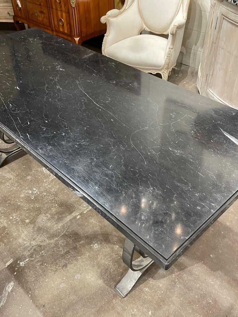 19th Century Italian Heavy Iron Hall Table with Marble Top For Sale 1