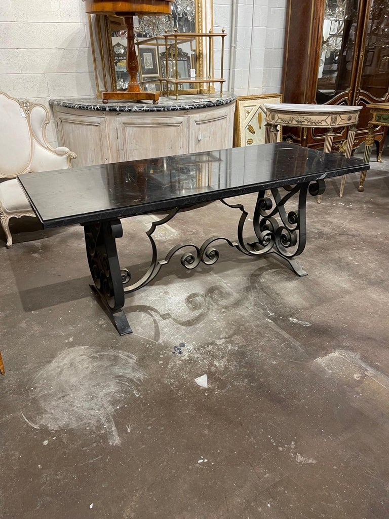 19th Century Italian Heavy Iron Hall Table with Marble Top For Sale 6
