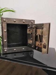 19th Century Italian Hobnail Wrought Iron Antique Safe, Strongbox