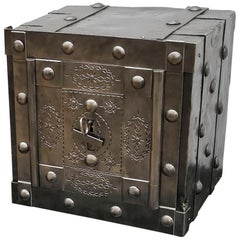 19th Century Italian Hobnail Wrought Iron Antique Safe, Strongbox