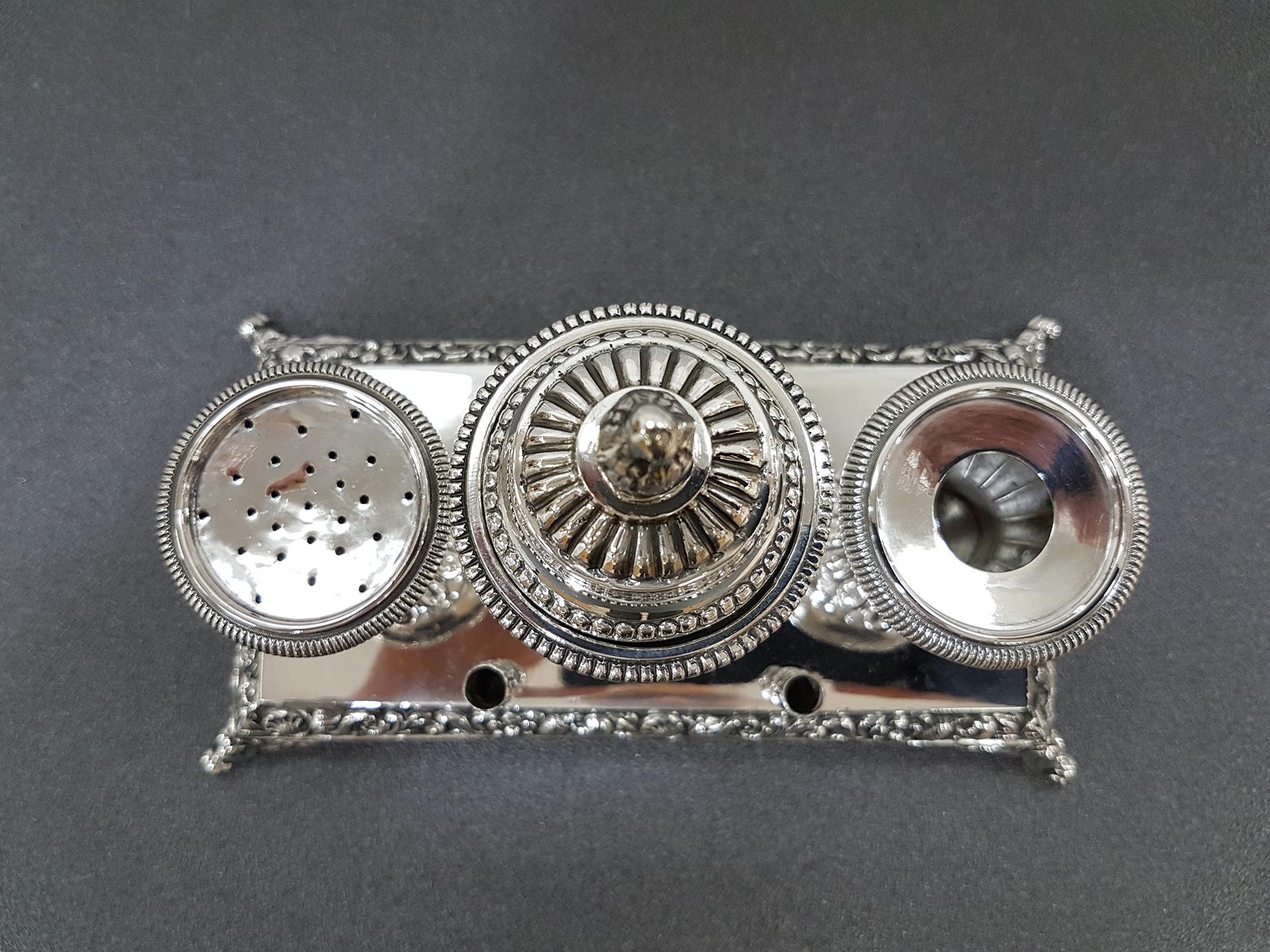 19th Century Italian Inkstand Barocco Style, Turin, 1839 In Excellent Condition In VALENZA, IT