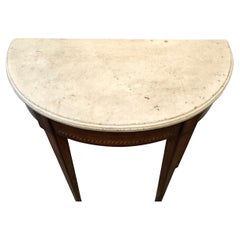 Table console Demi-Lune italienne du 19e siècle à plateau de marbre incrusté