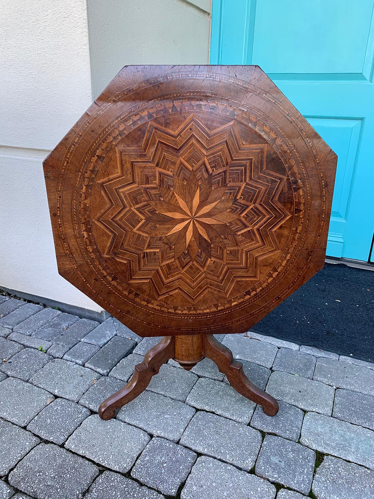 Wood 19th Century Italian Inlaid Sorrento Octagonal Tilt-Top Table