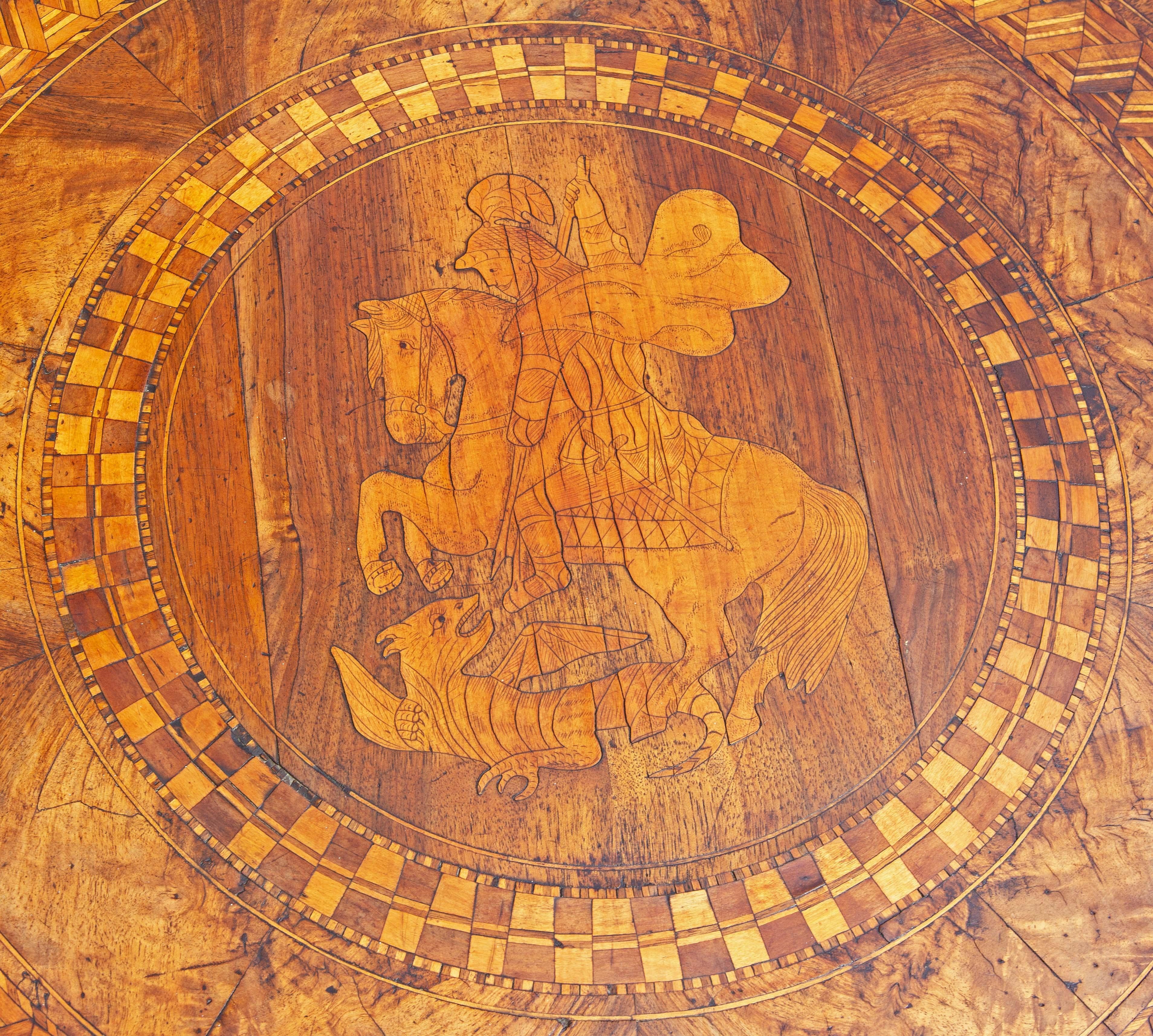 Marquetry 19th Century Italian Inlaid Table St George Slaying the Dragon For Sale