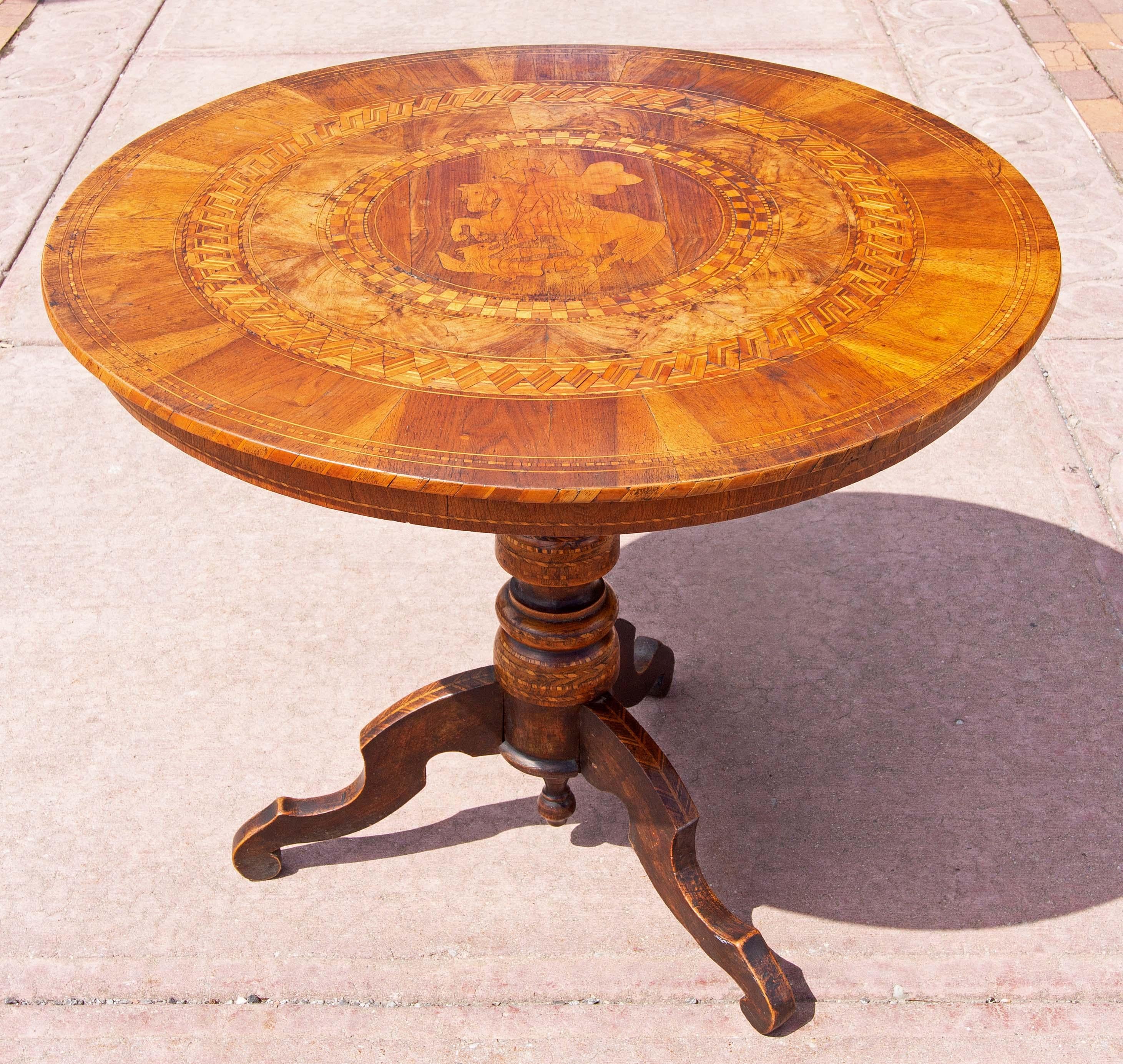 19th Century Italian Inlaid Table St George Slaying the Dragon For Sale 3