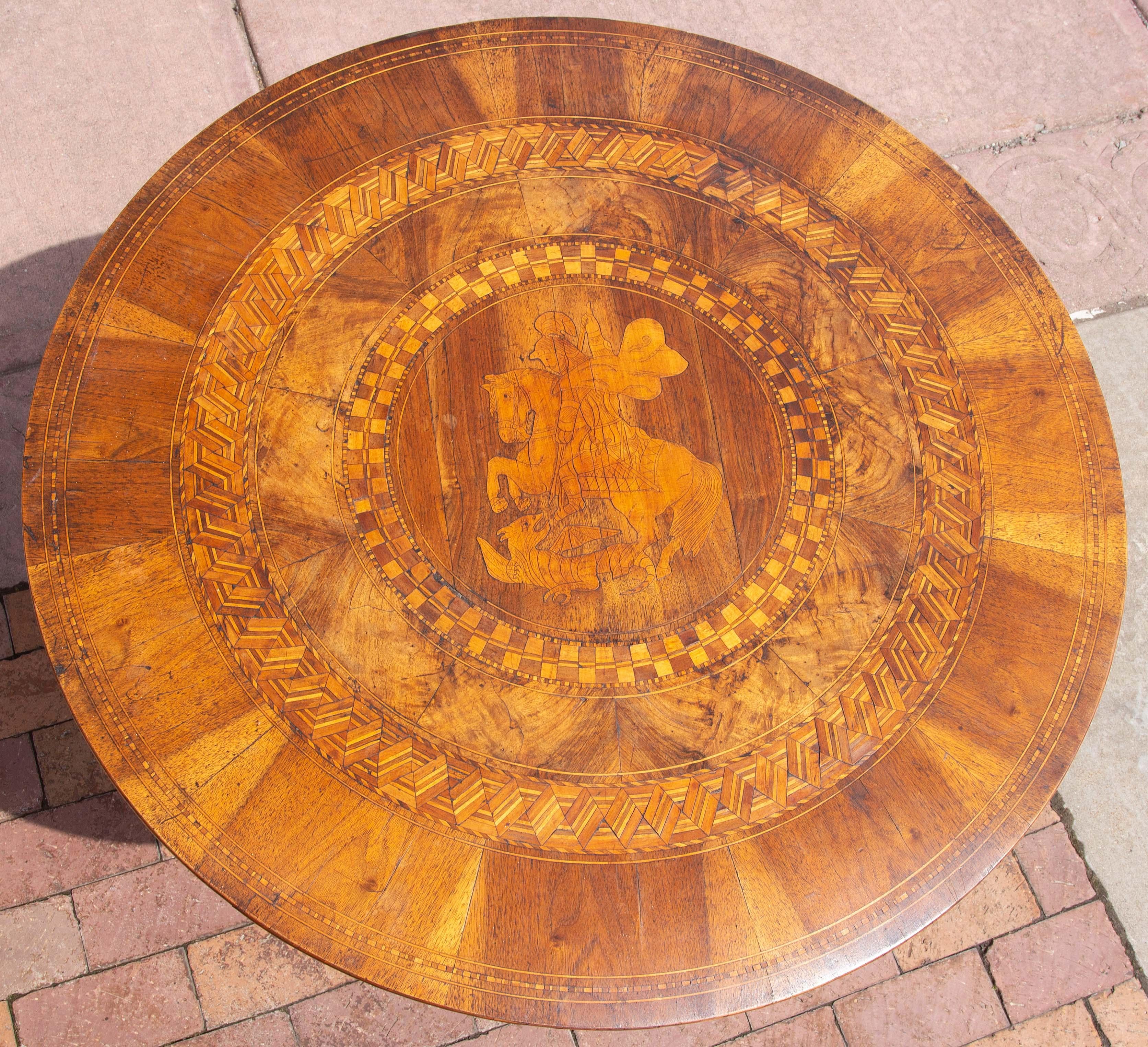 19th Century Italian Inlaid Table St George Slaying the Dragon For Sale
