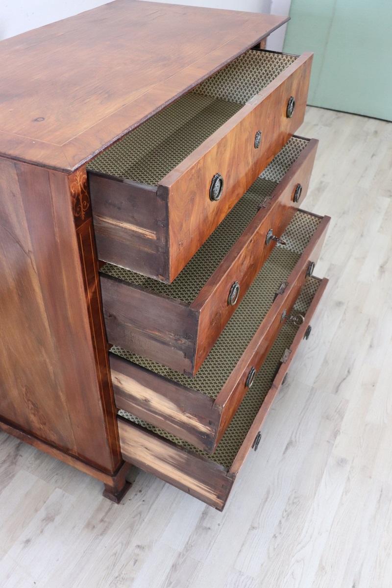 19th Century Italian Inlaid Walnut Antique Chest of Drawers For Sale 6