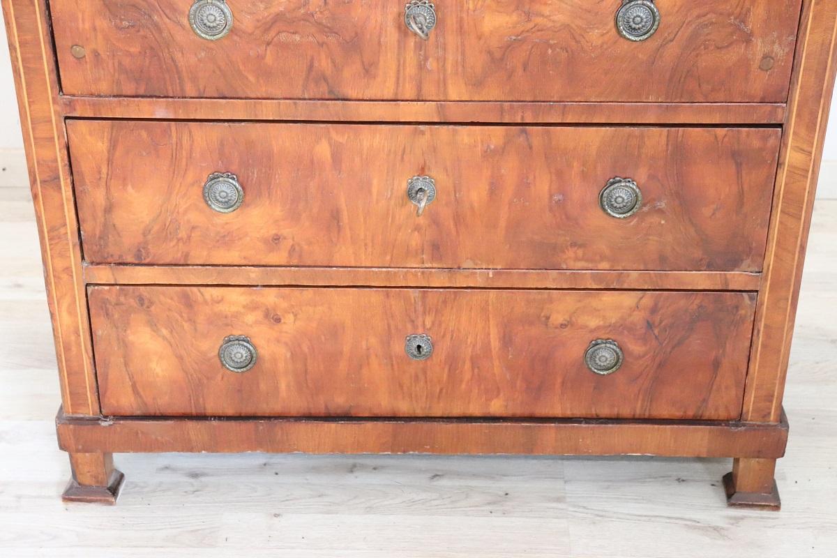 19th Century Italian Inlaid Walnut Antique Chest of Drawers For Sale 1