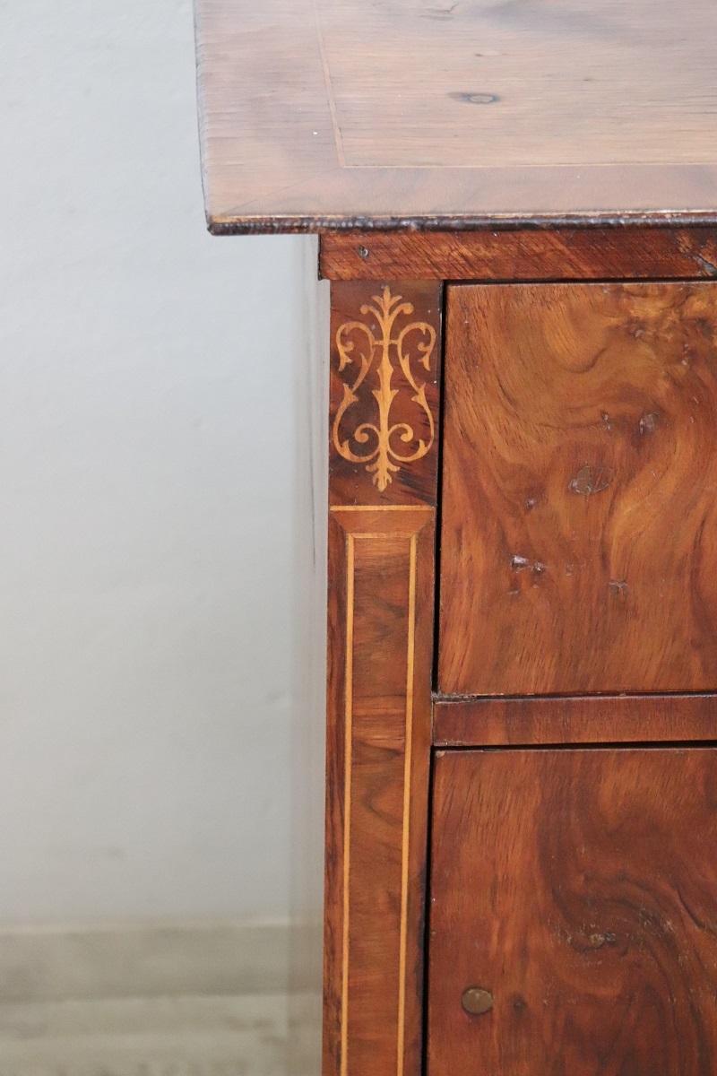 19th Century Italian Inlaid Walnut Antique Chest of Drawers For Sale 2