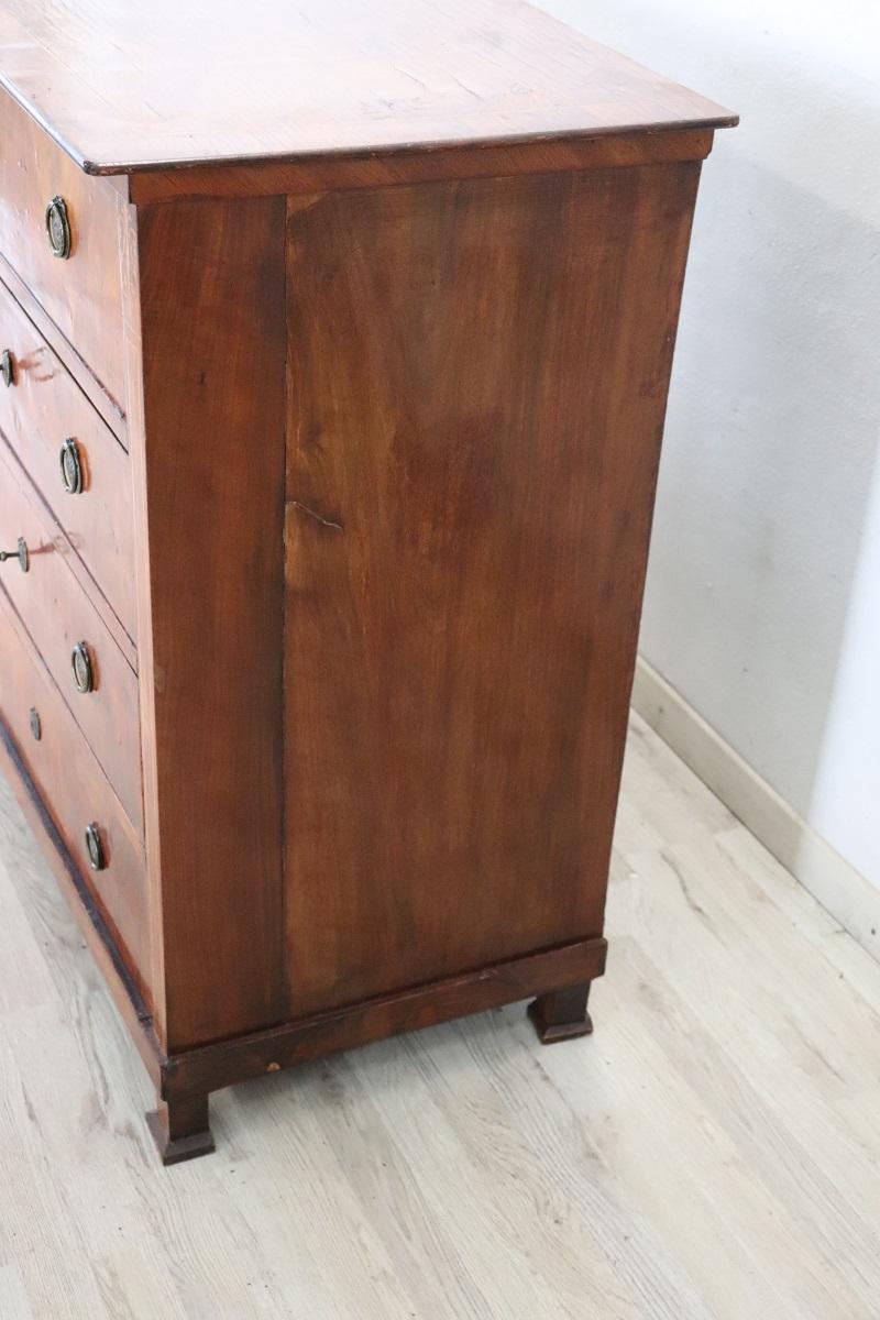 19th Century Italian Inlaid Walnut Antique Chest of Drawers For Sale 4
