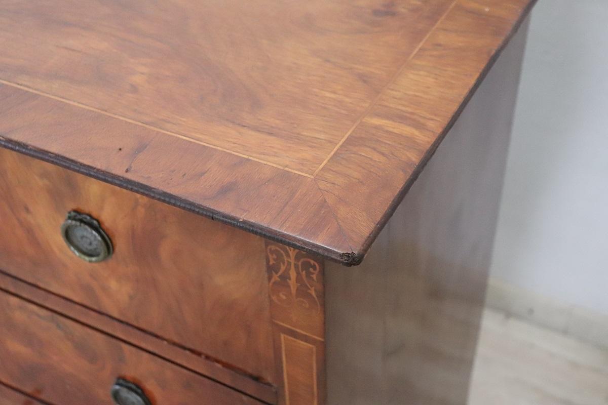 19th Century Italian Inlaid Walnut Antique Chest of Drawers For Sale 5