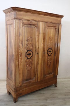 19th Century Italian Inlaid Walnut Antique Wardrobe or Armoire