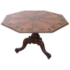 19th Century Italian Inlaid Walnut Octagonal Extendable Dining Room Table