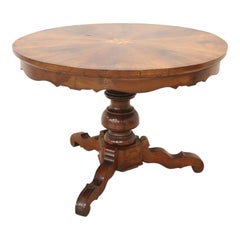 Antique 19th Century Italian Inlaid Walnut Round Center Table