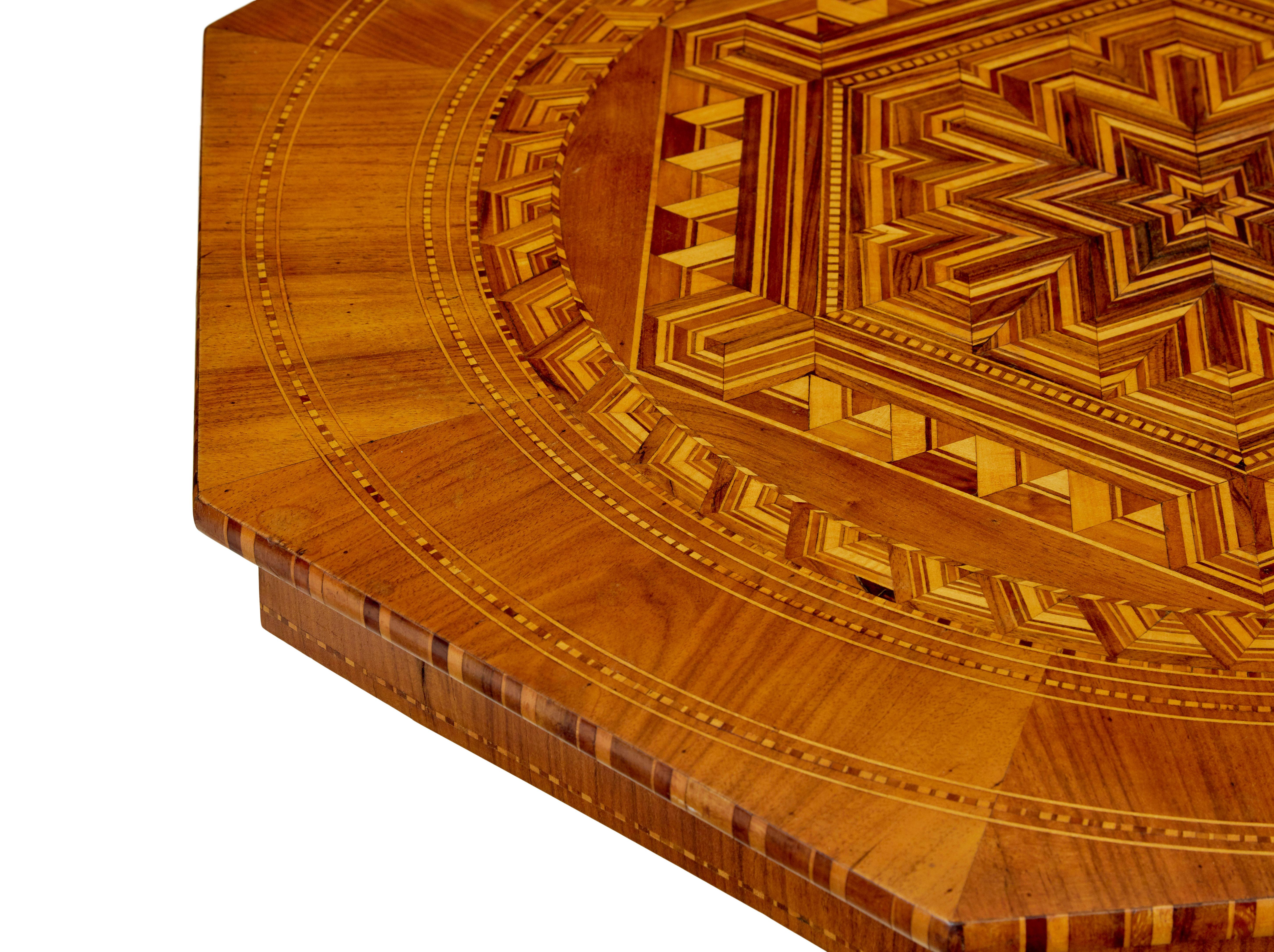 Hand-Carved 19th century Italian inlaid walnut sorrento table For Sale