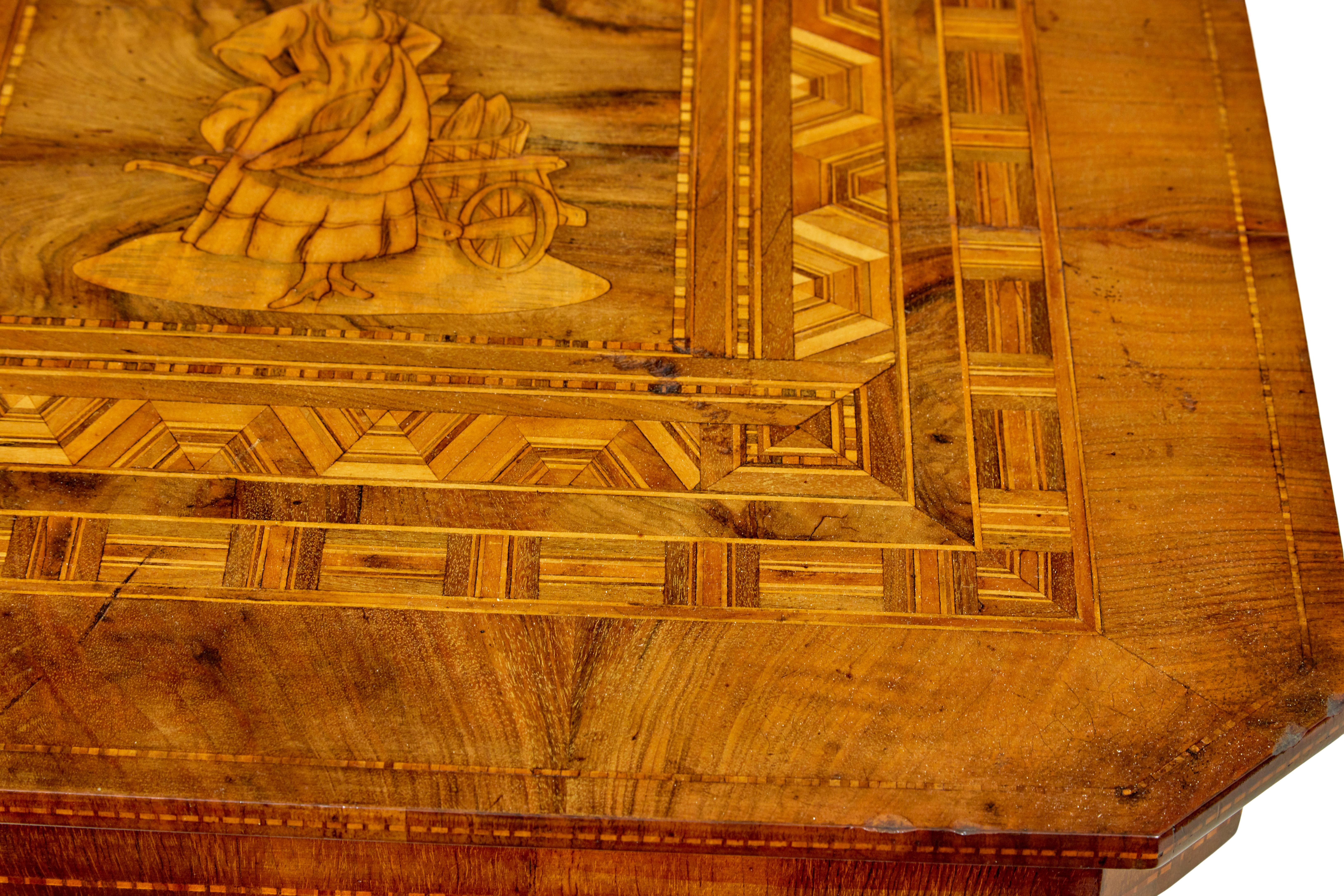 Hand-Carved 19th century Italian inlaid walnut sorrento table For Sale