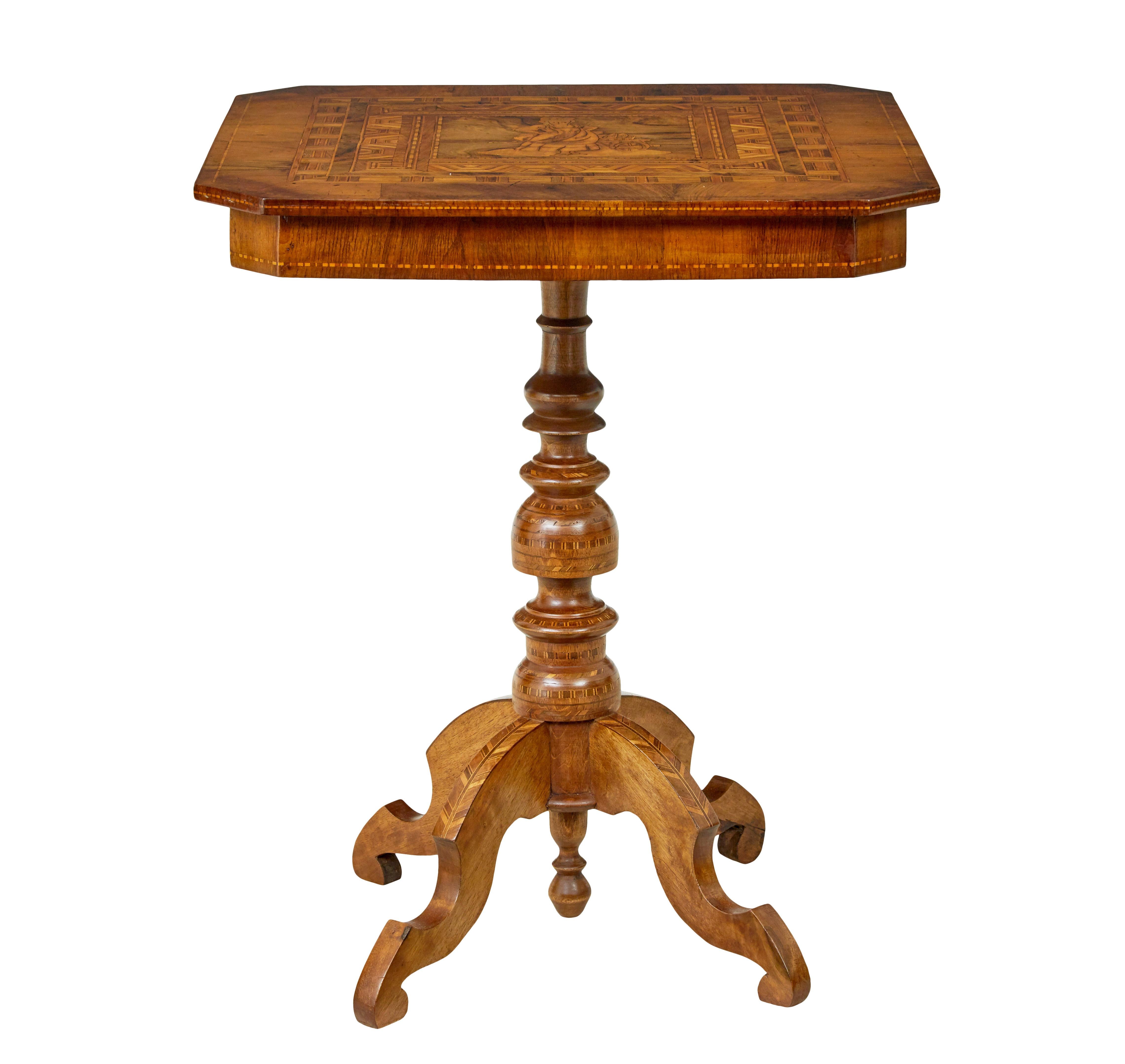 19th Century 19th century Italian inlaid walnut sorrento table For Sale