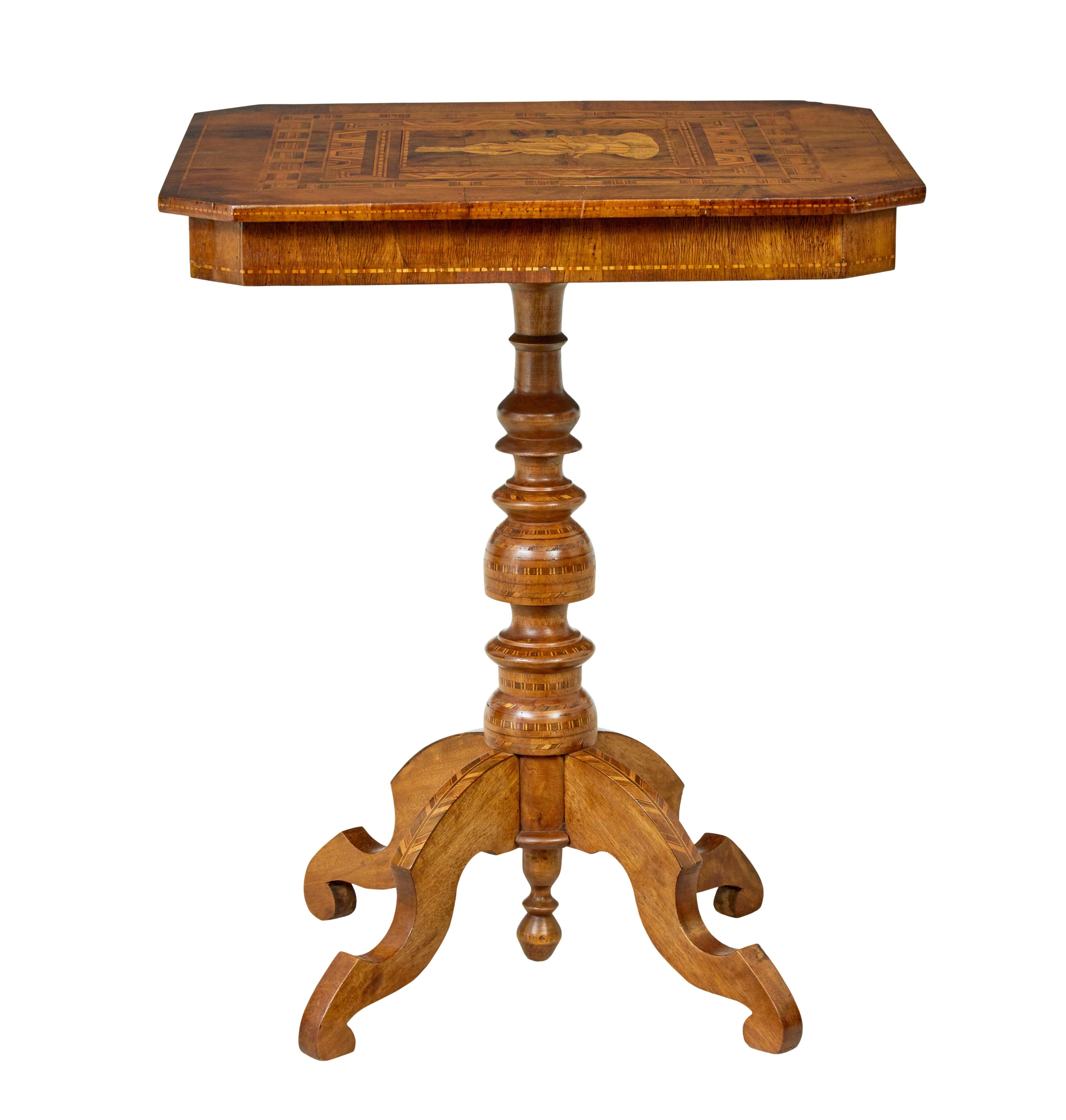 Walnut 19th century Italian inlaid walnut sorrento table For Sale
