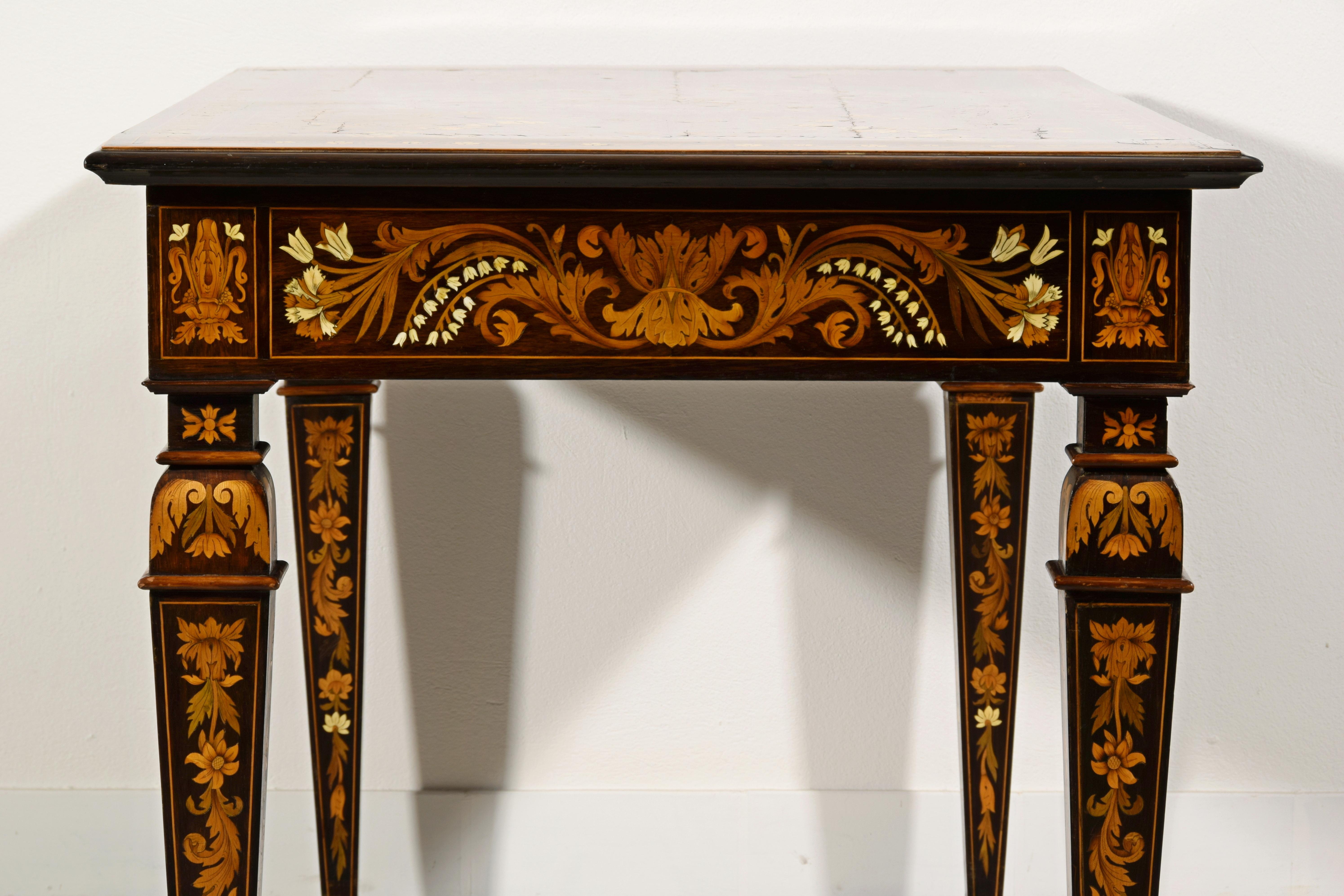 19th Century, Italian Inlaid Wood Centre Table by Luigi and Angiolo Falcini For Sale 10