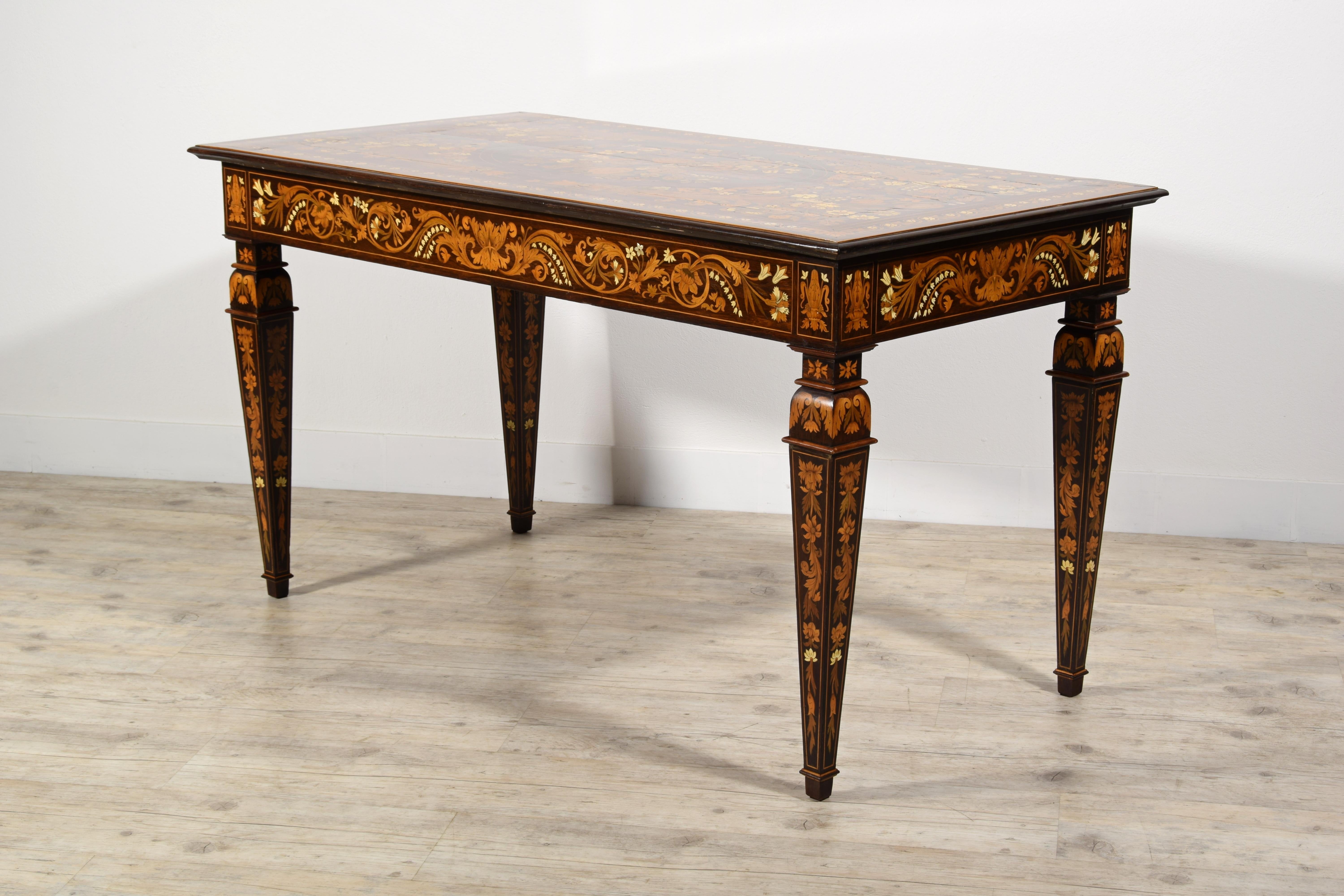 Napoleon III 19th Century, Italian Inlaid Wood Centre Table by Luigi and Angiolo Falcini For Sale