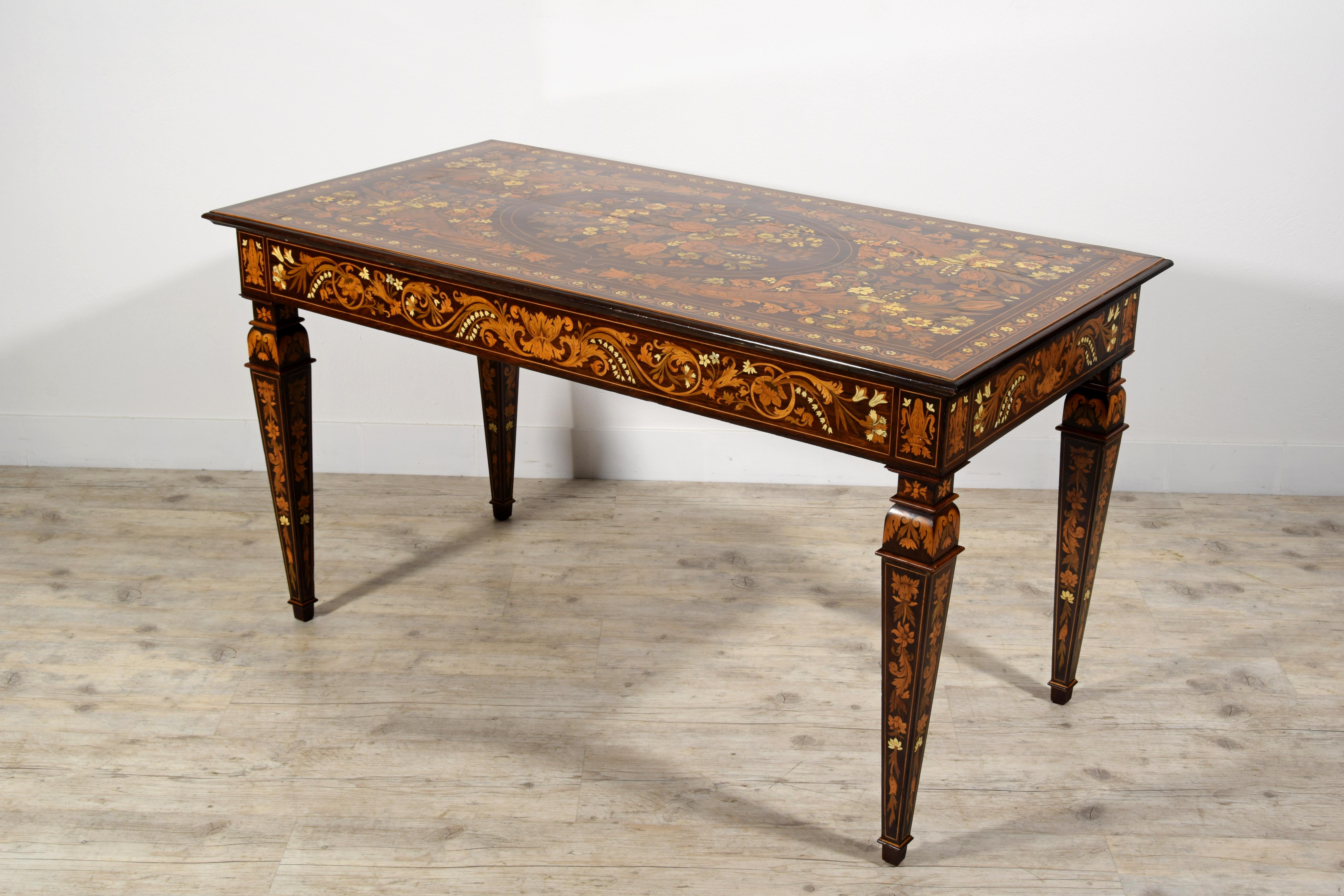European 19th Century, Italian Inlaid Wood Centre Table by Luigi and Angiolo Falcini For Sale