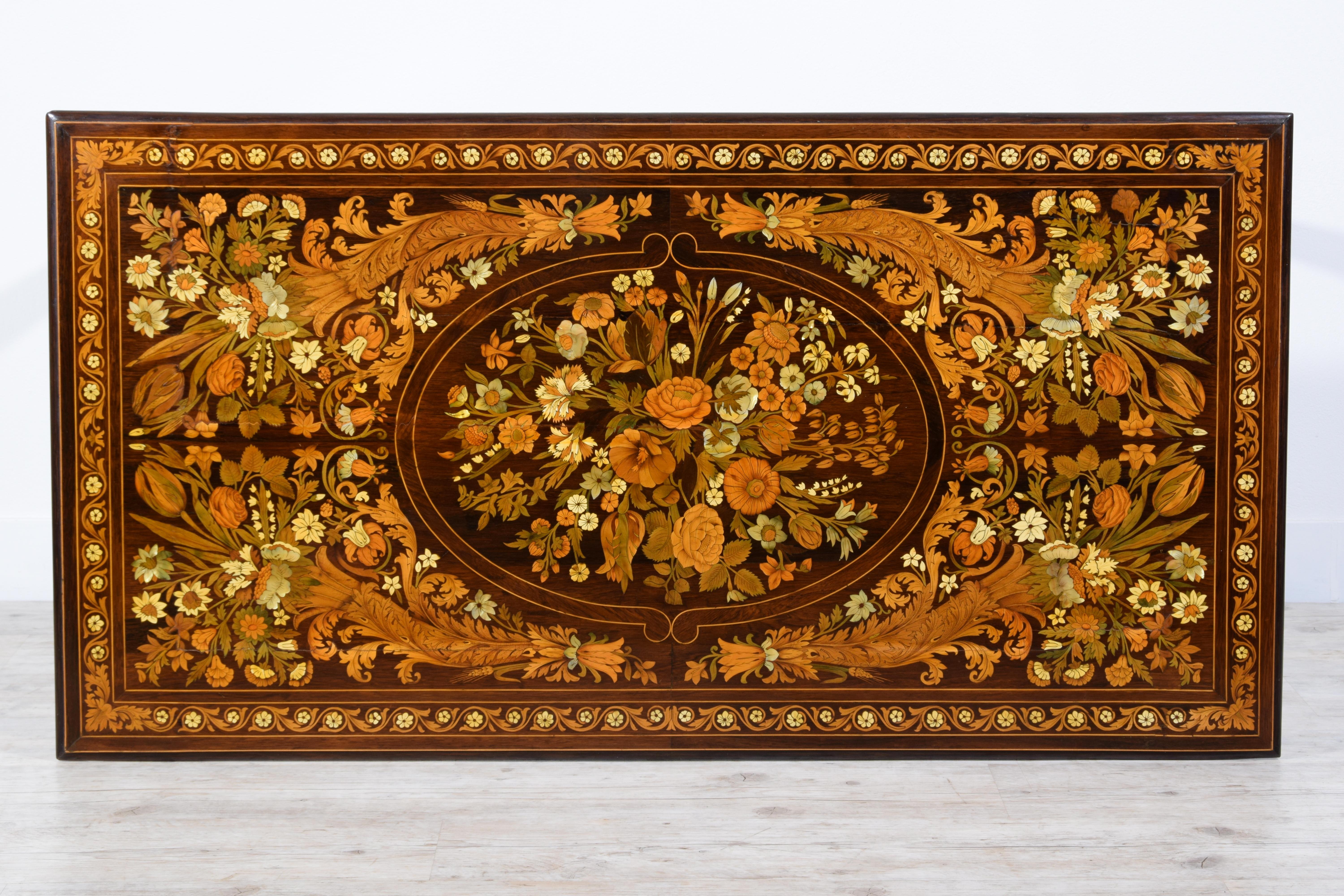 Inlay 19th Century, Italian Inlaid Wood Centre Table by Luigi and Angiolo Falcini For Sale