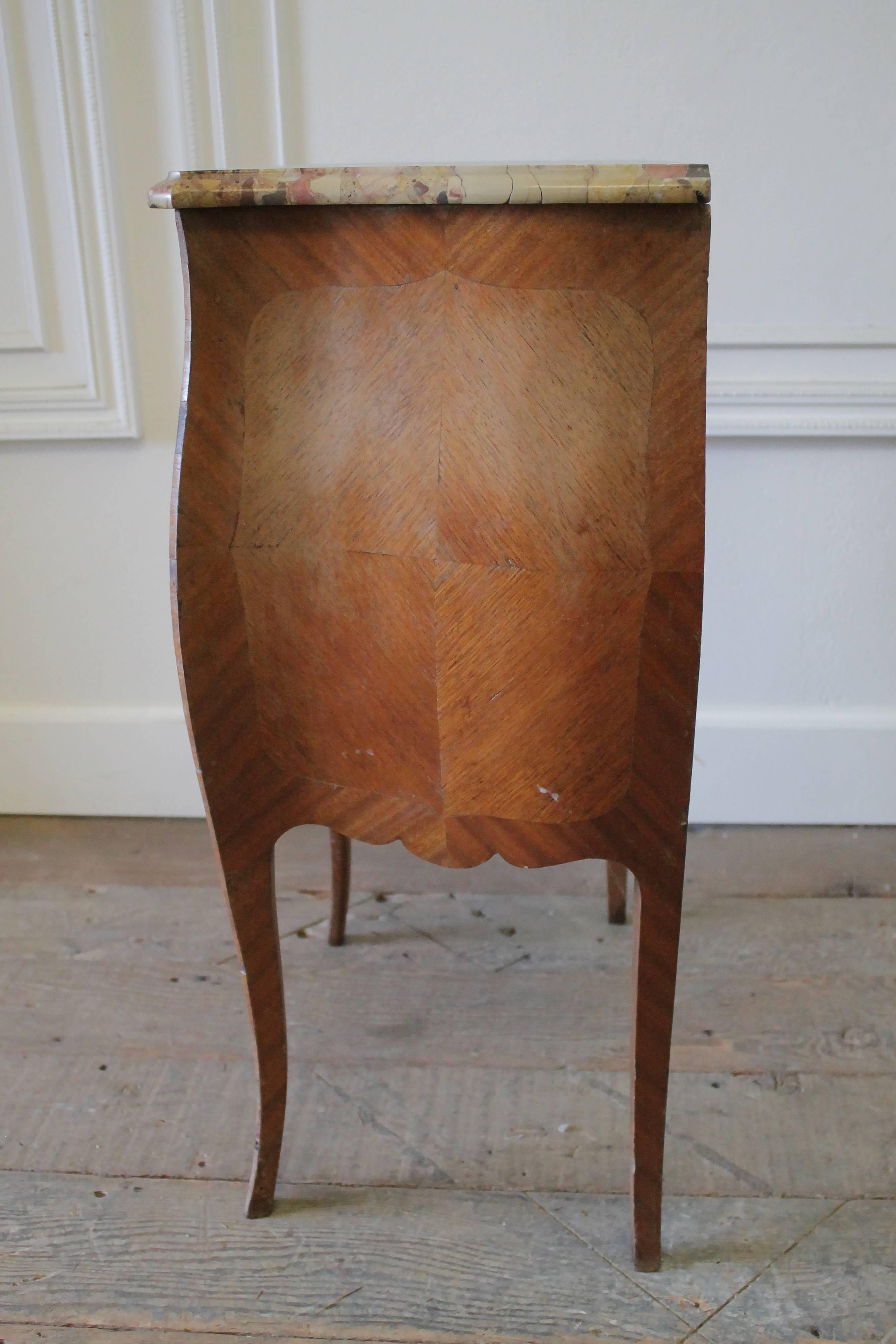 19th Century Italian Inlay Commode Side Table with Three Drawers and Marble Top 5