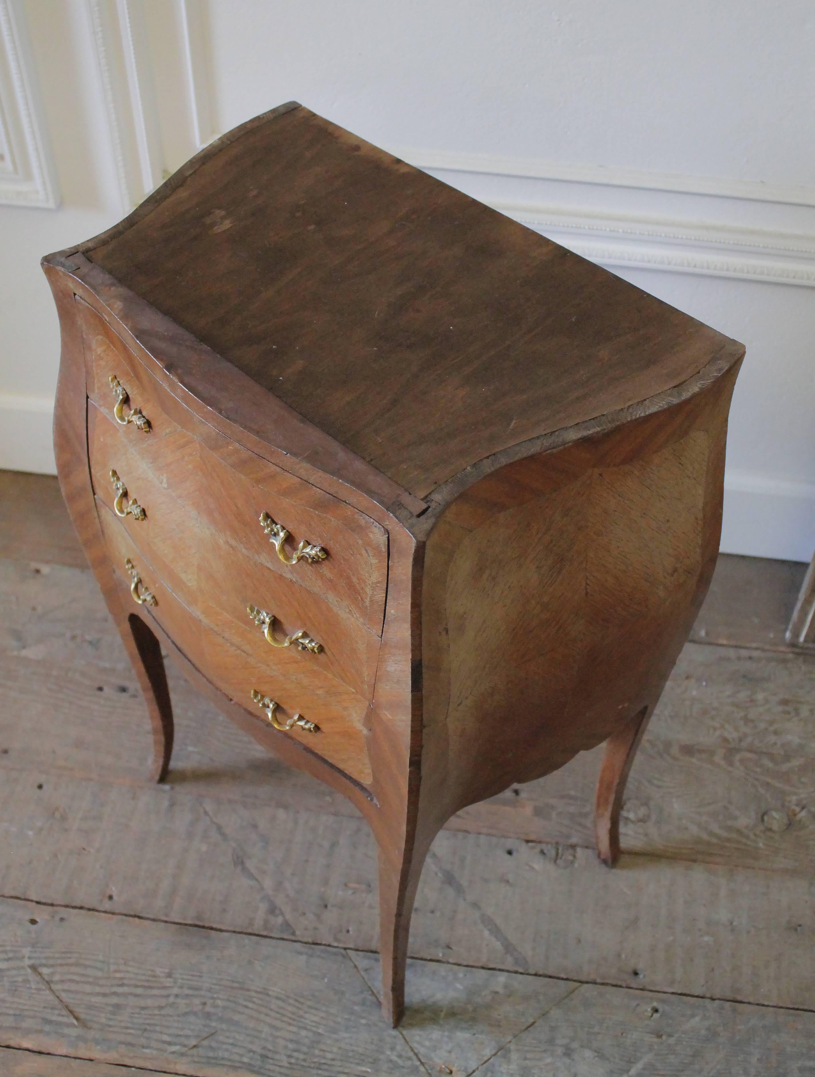 19th Century Italian Inlay Commode Side Table with Three Drawers and Marble Top 8