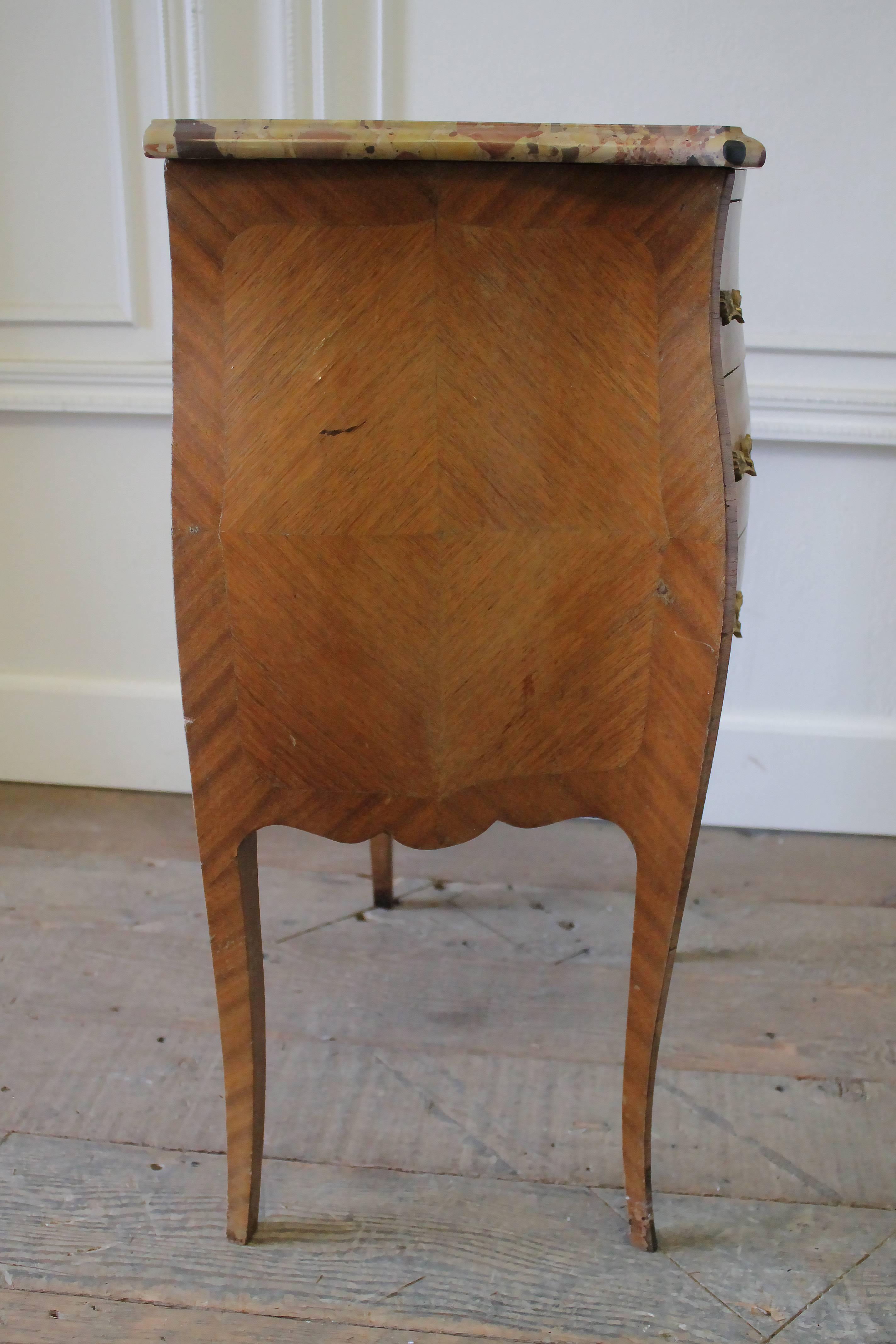 19th Century Italian Inlay Commode Side Table with Three Drawers and Marble Top 3