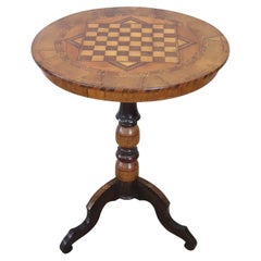 19th Century Italian Inlay Walnut Chess Table or Side Table