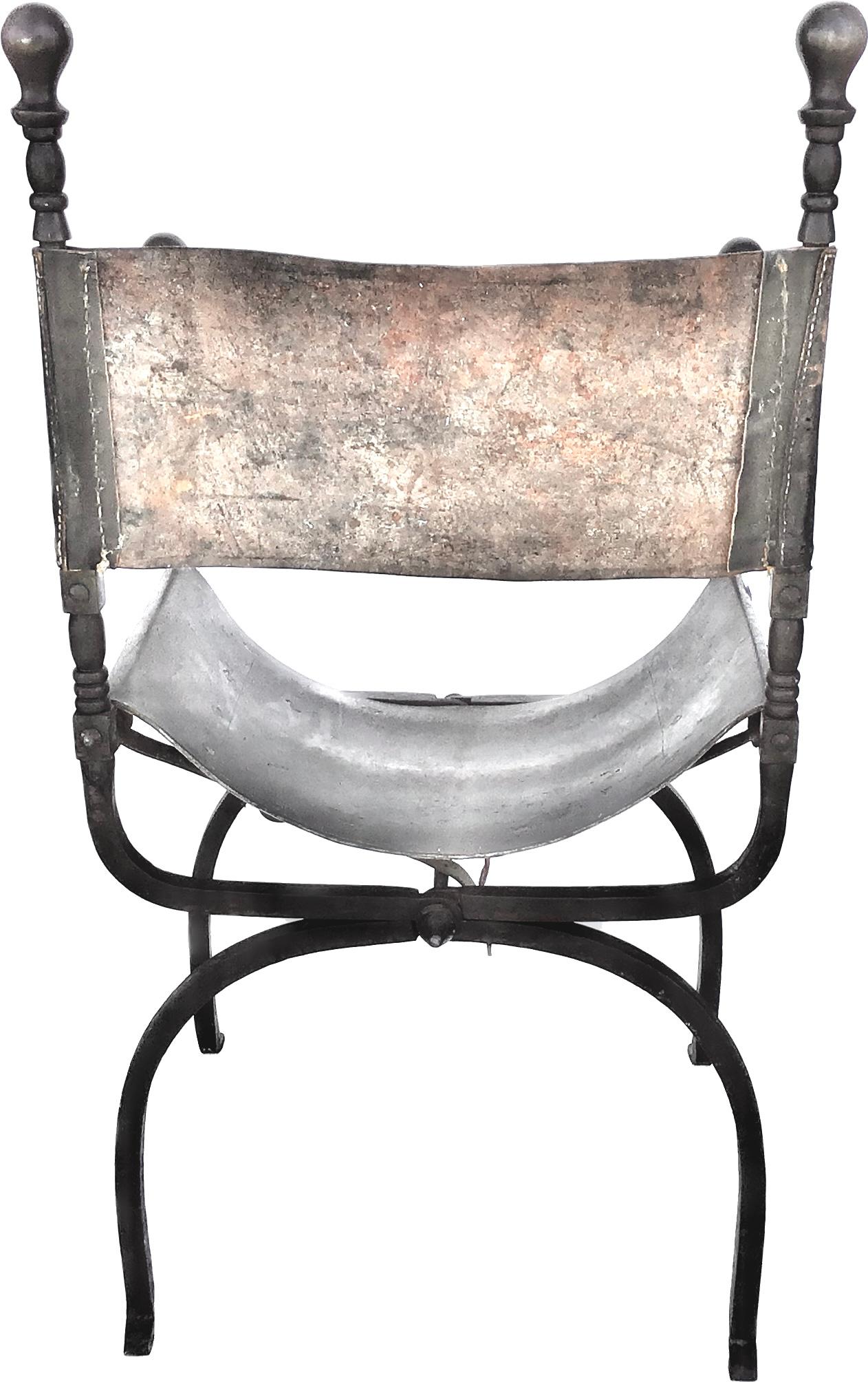 Italienischer Savonarola- oder Curule-Stuhl aus Eisen und Leder aus dem 19. Jahrhundert im Angebot 1