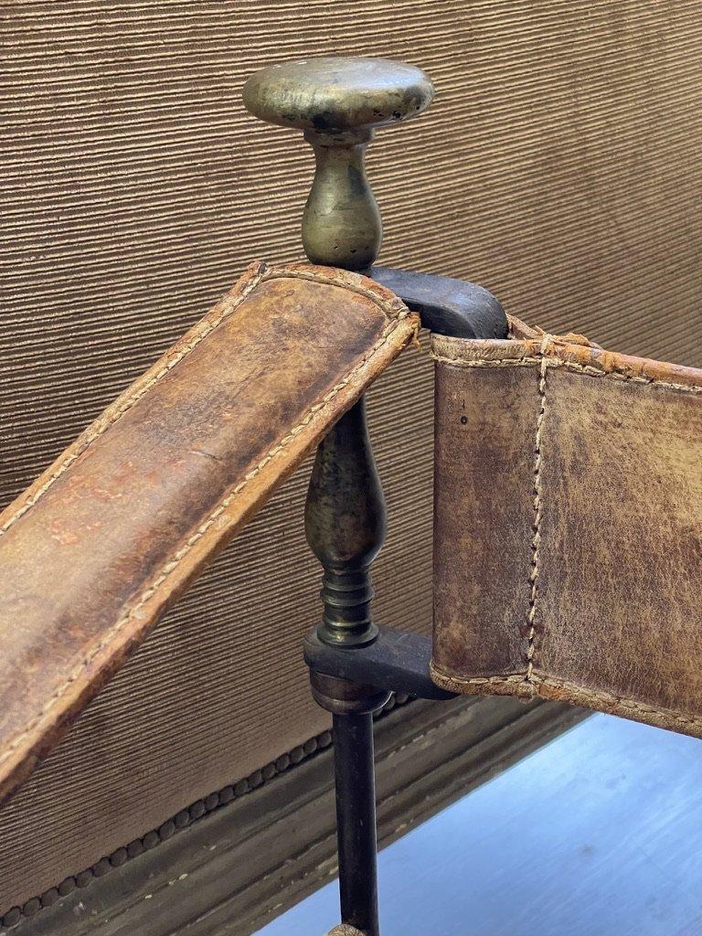 19th Century Italian Iron, Bronze, and Leather Savonarola Chair 2