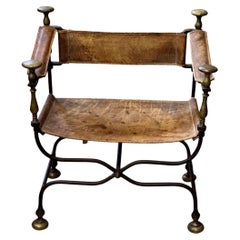 19th Century Italian Iron, Bronze, and Leather Savonarola Chair